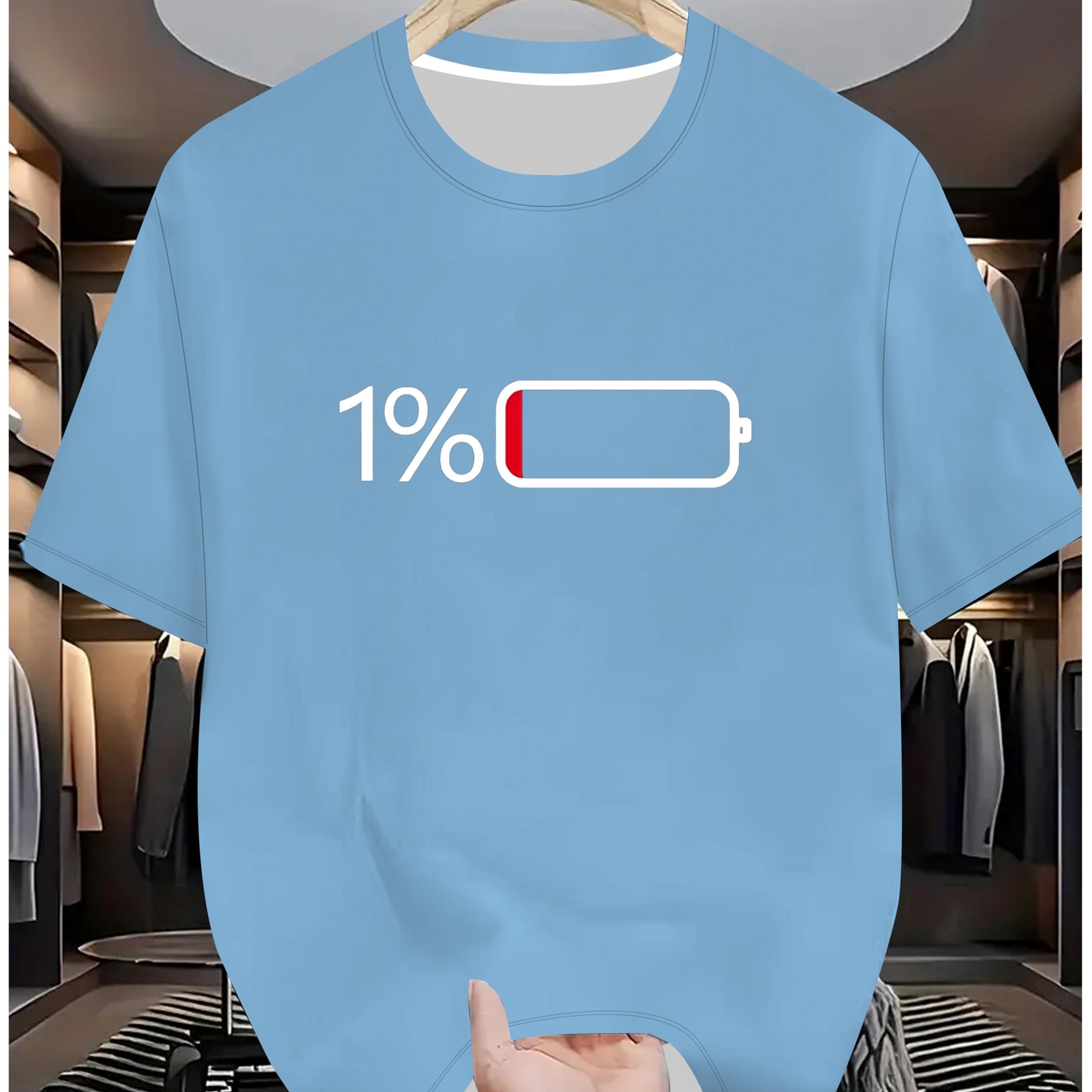 TEMU 1% Battery Print T-shirt, Plus Size