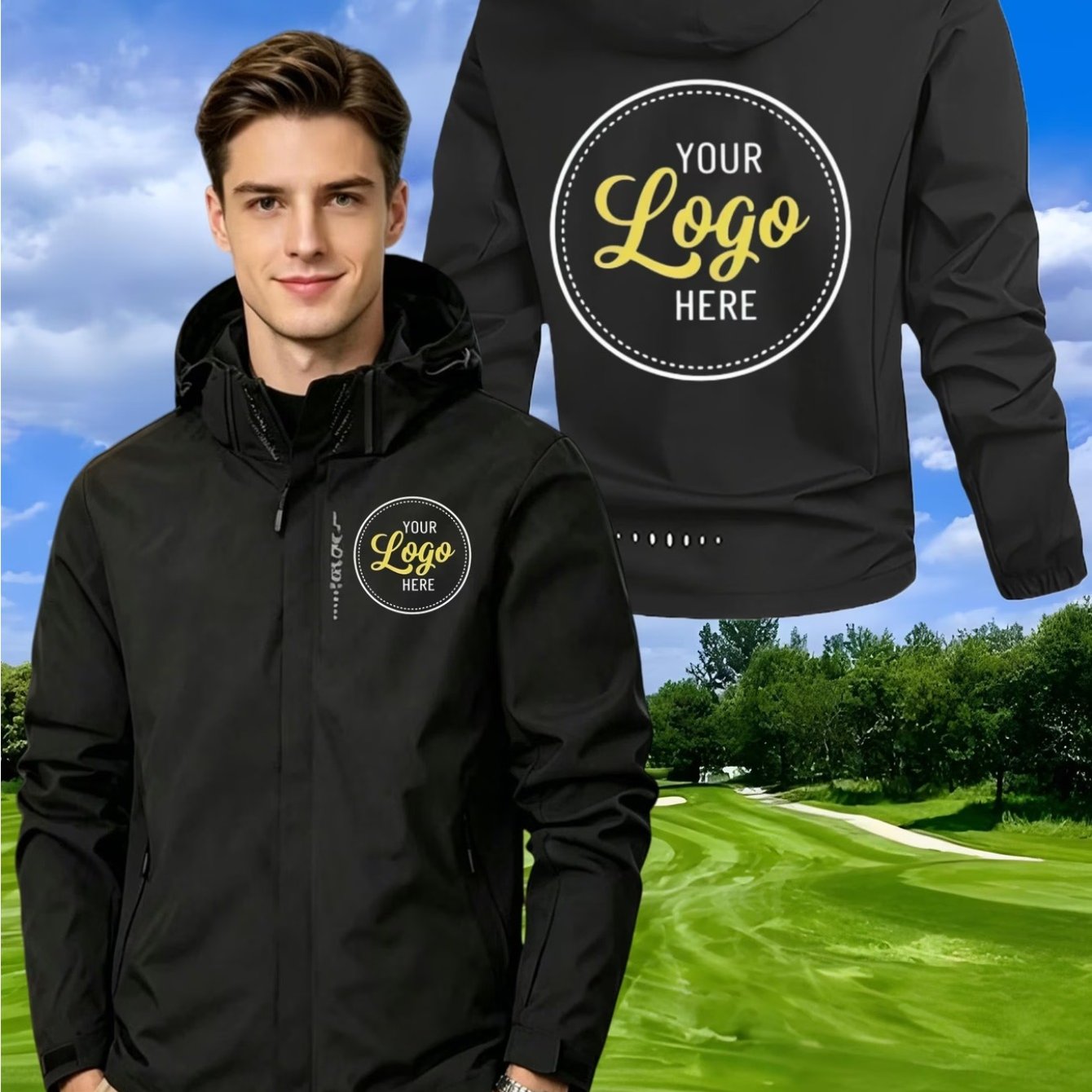 TEMU Veste de 'extérieur personnalisée pour homme - Logo/personnalisation, motif textuel - Chapeau léger ou chapeau, fermeture éclair intégrale, logo