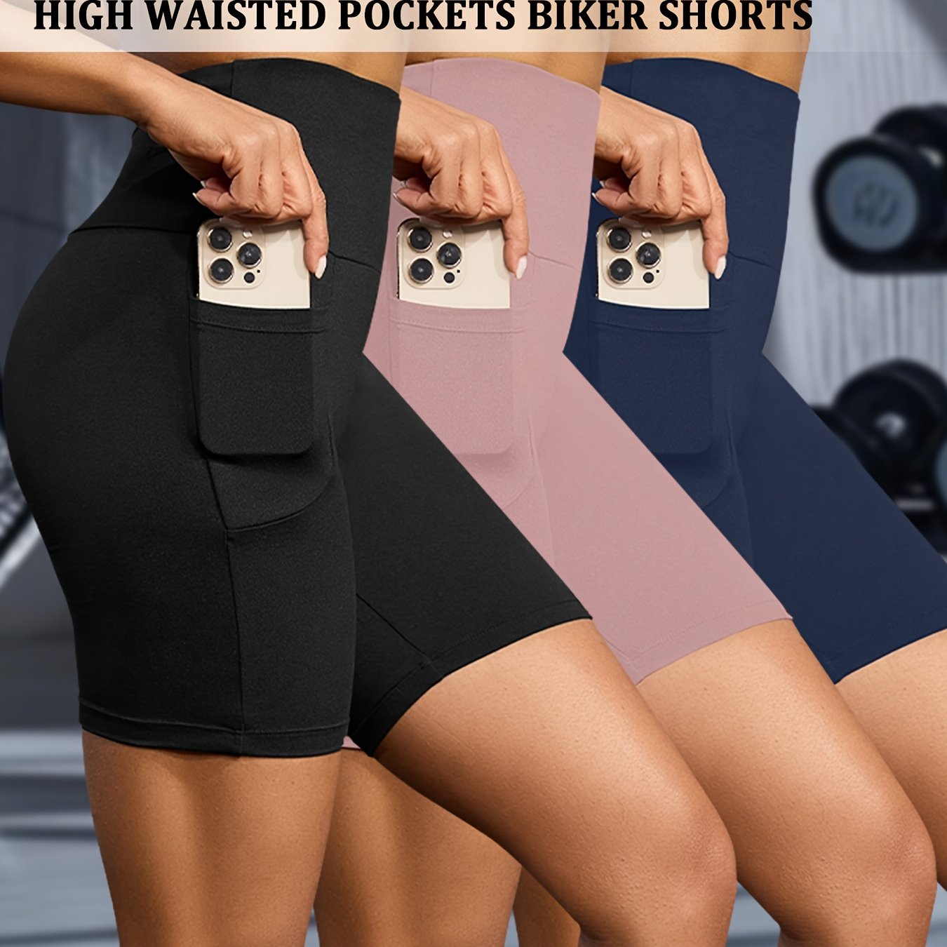 TEMU Confezione da 3 shorts da biker a vita da 5" per donna con tasche, super morbidi, controllo della , non trasparenti, per allenamento, , yoga,