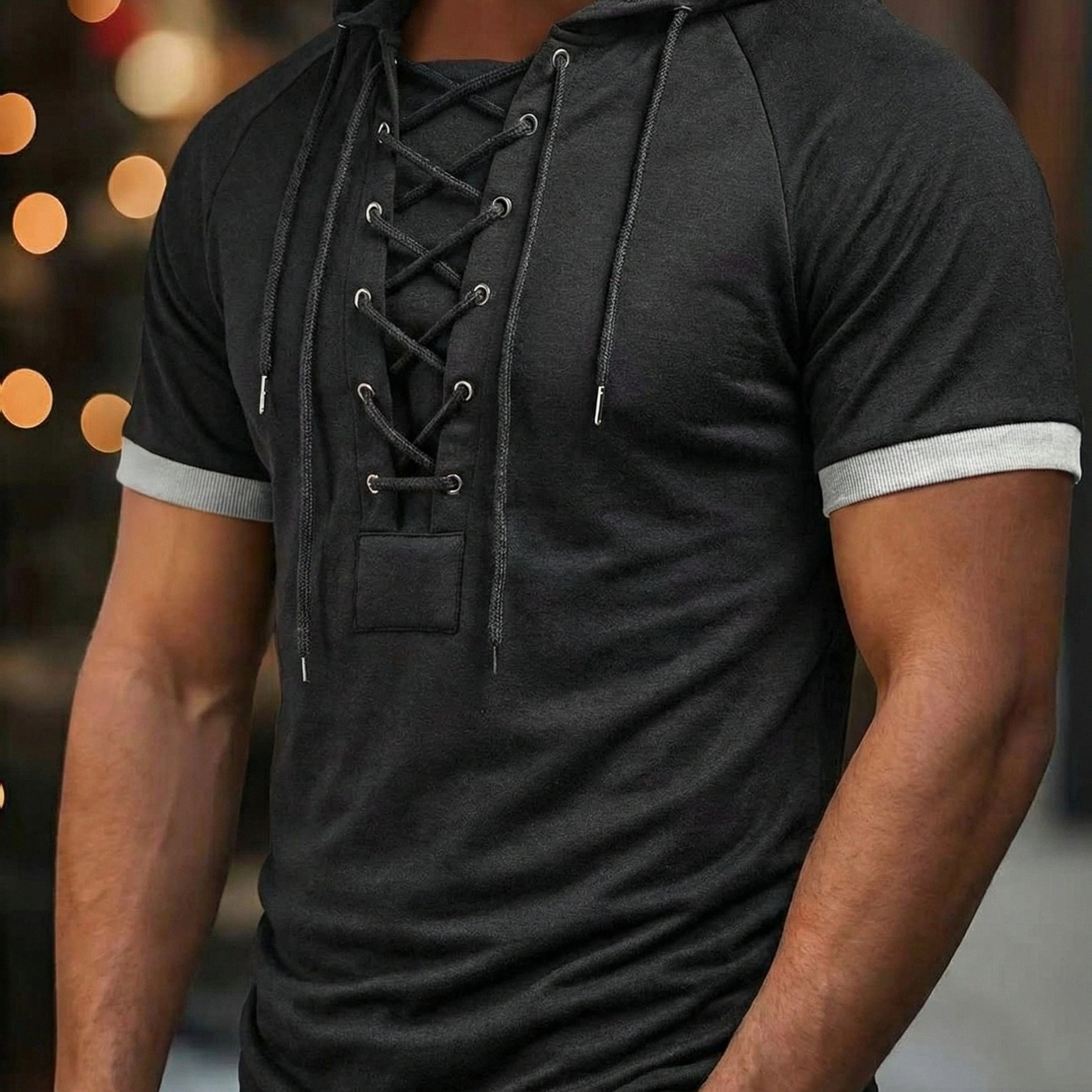 TEMU [royalboy]presents Collection Of Men's Short-sleeve Outdoor Sports Hoodies Featuring A Unique Grommet Drawstring Design, Perfect For Casual Wear