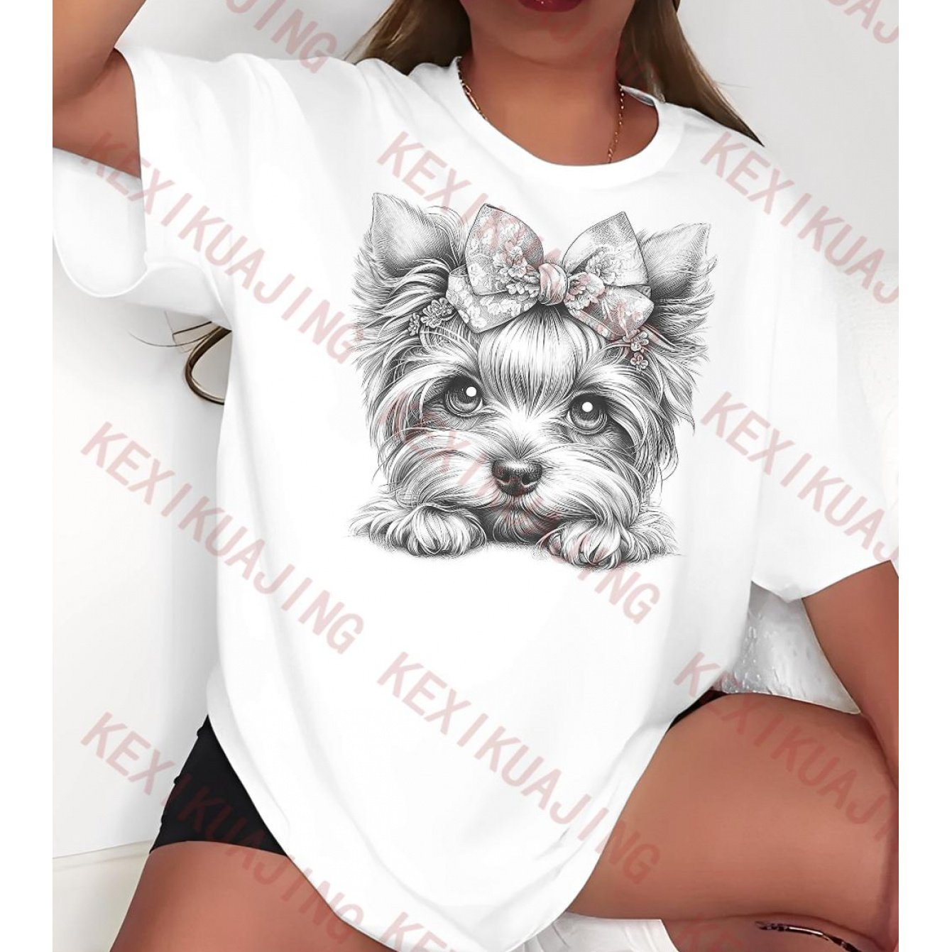 Yorkshire Terrier Yorkie Mom Graphic T-shirt For Women Men 180gsm Heavyweight Casual Round Neck Short Sleeve Tee With Yorkshire Terrier Yorkie Lovers Design, Fit Pet Owner Apparel
