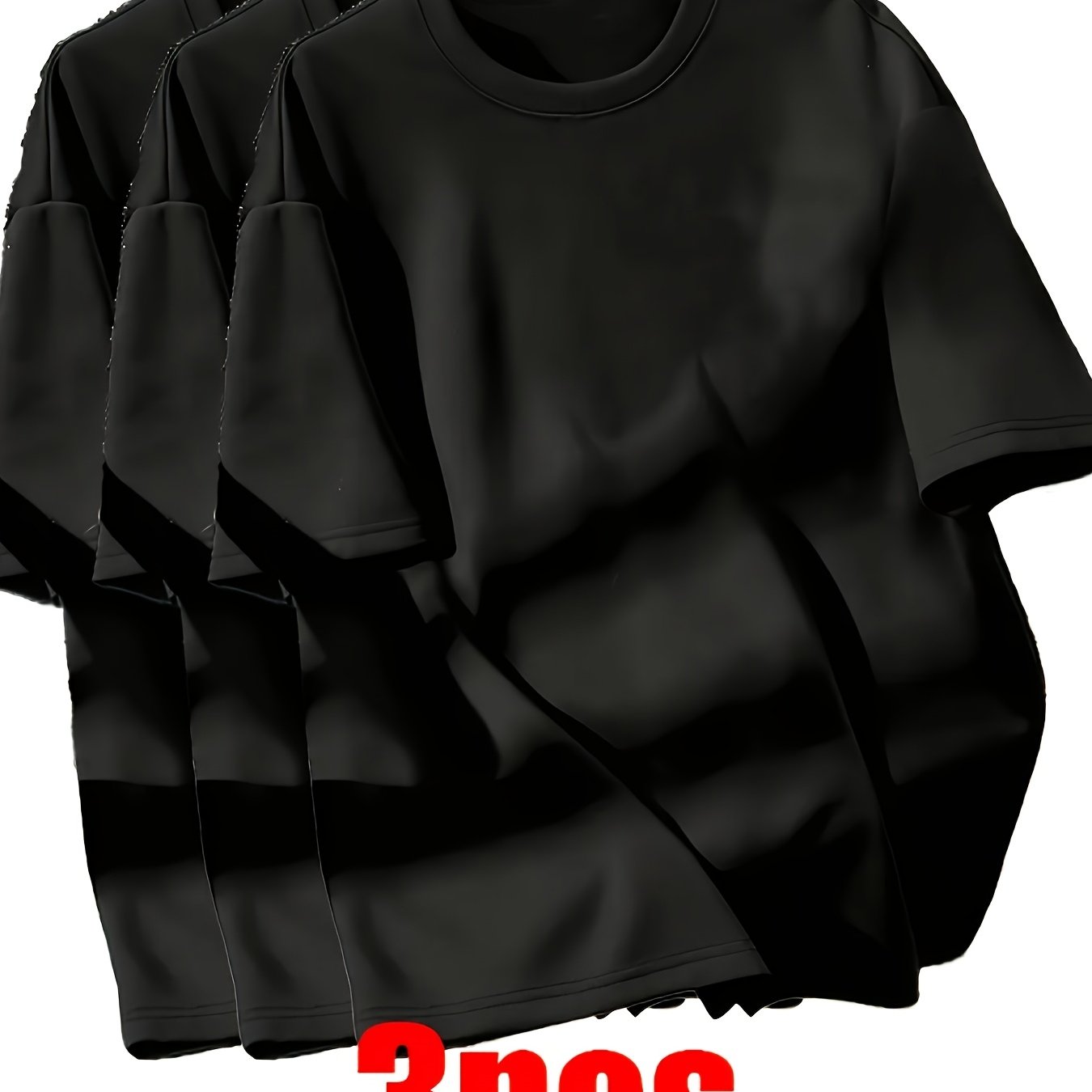 TEMU 3pcs Black Short Sleeve T-shirt For Women, Loose And Hanging Basic, Versatile, Solid Color, Daily Casual Top