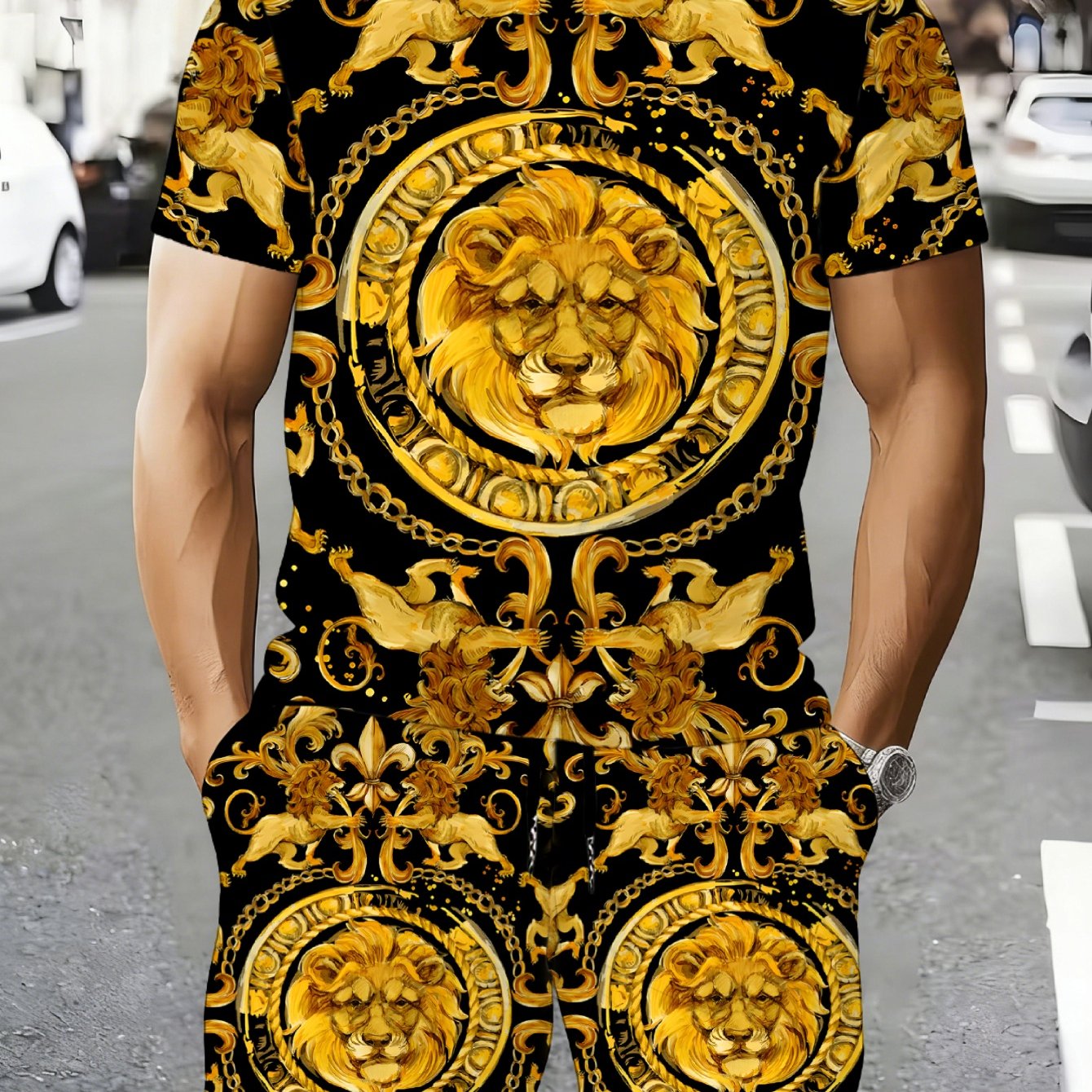 TEMU Fashionable And Trendy Casual Sportswear Men's Set, 2pcs With Short Sleeves And Shorts - Essential For , Outdoor, And Casual Fashion Styling, A