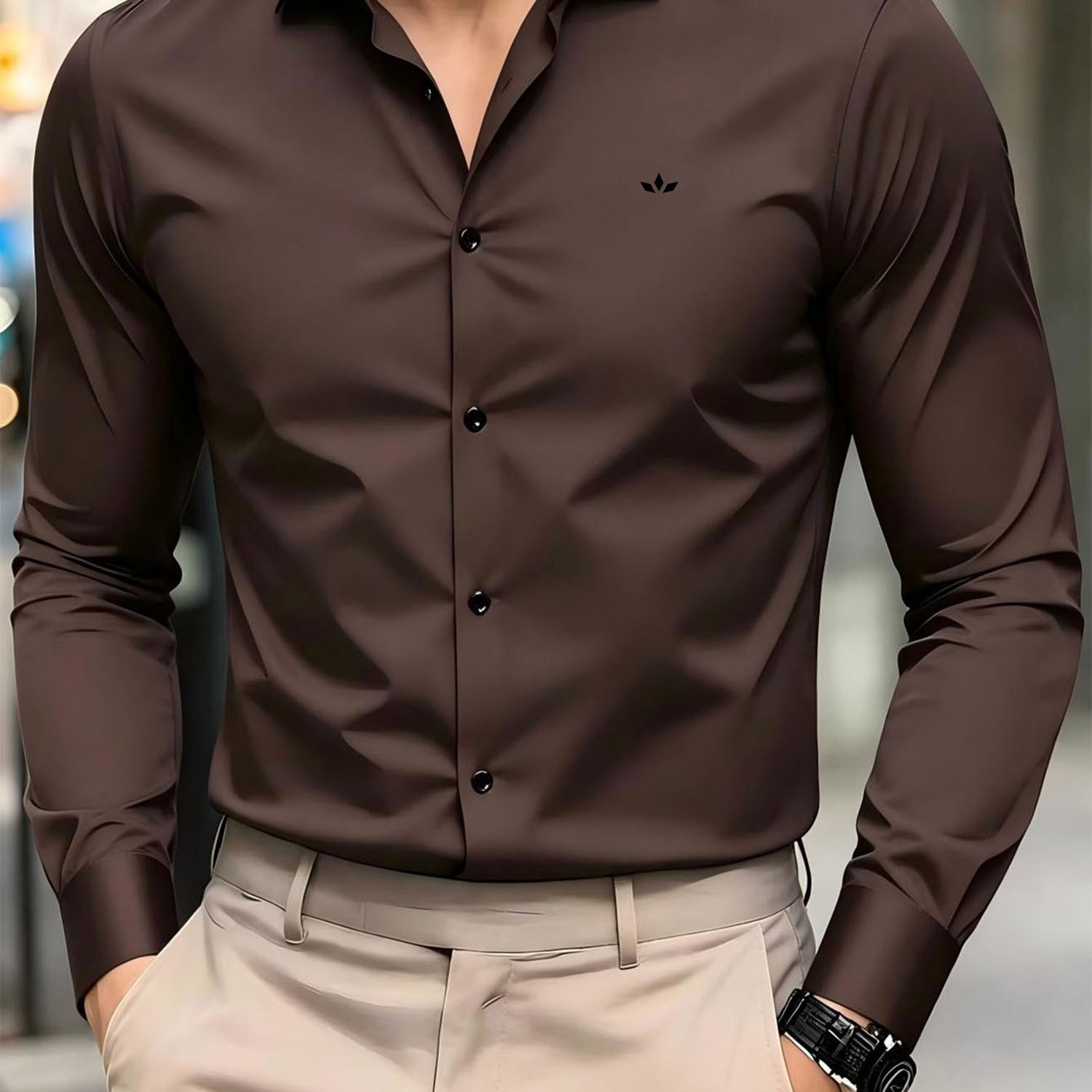 TEMU Men' Luxury Easy Geometric Pattern Print Shirt, Business Casual Versatile Blouse