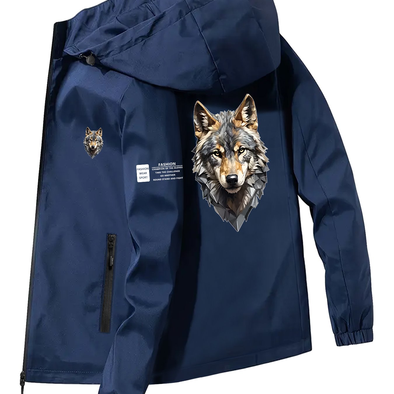 TEMU Hooded Outdoor Hiking Jacket With Wolf , Lightweight Durable Fabric, Windbreaker For Trekking And Mountaineering