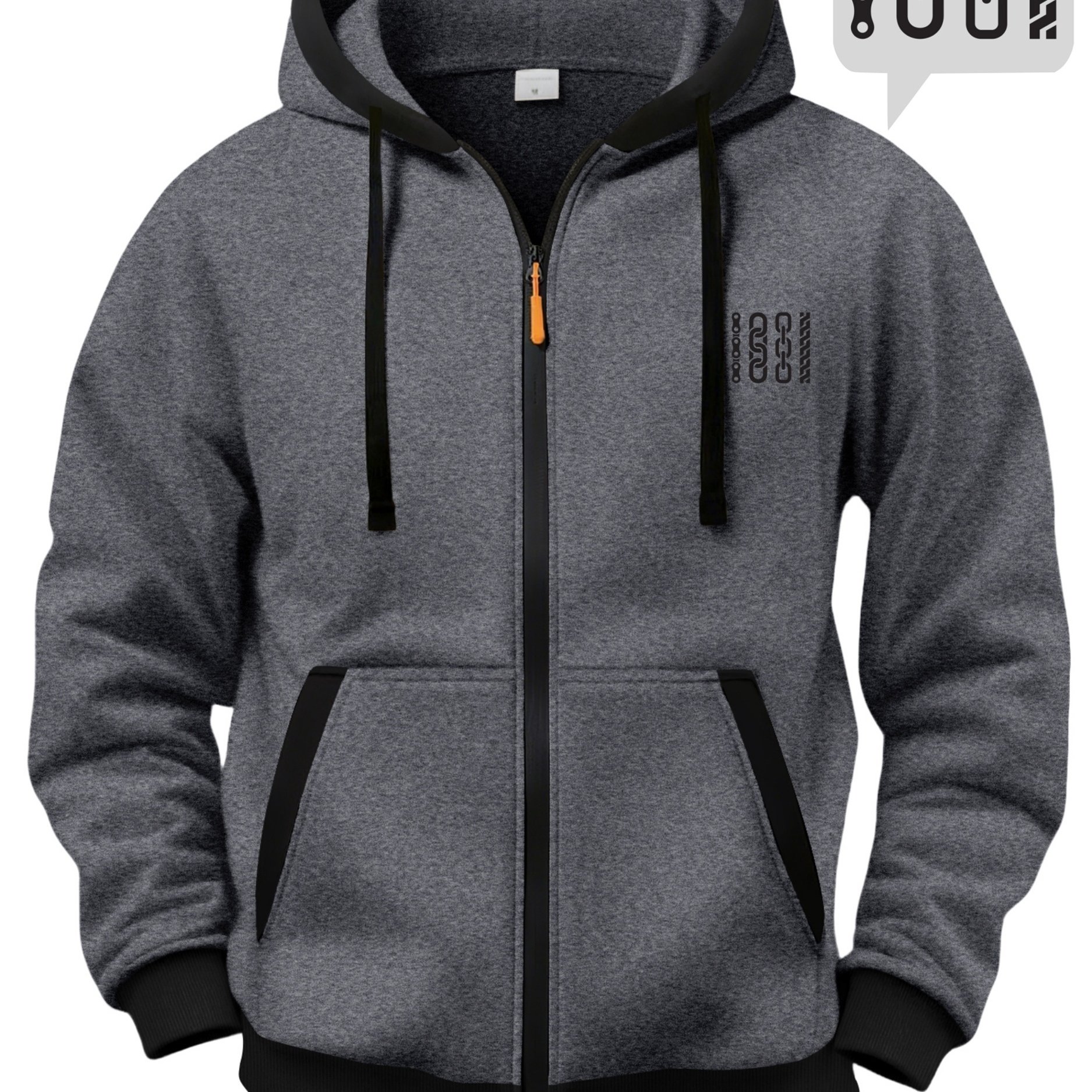 TEMU Men's Color Block Hooded Cardigan Sweatshirt, Casual Fashion Jacket, Trendy Black Chain Print, -lined Warm Autumn/winter Long-sleeve Clothes For