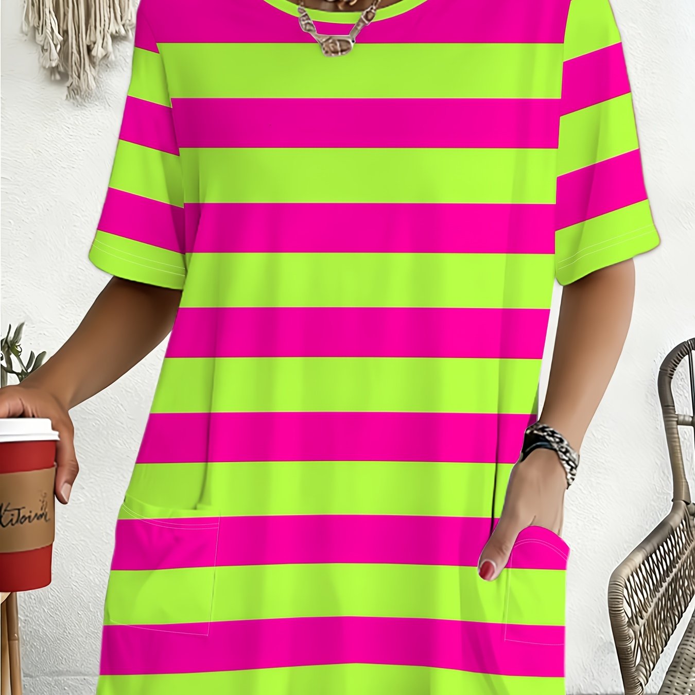 TEMU Striped Short-sleeve T-shirt, Women's Casual Top, Summer Style