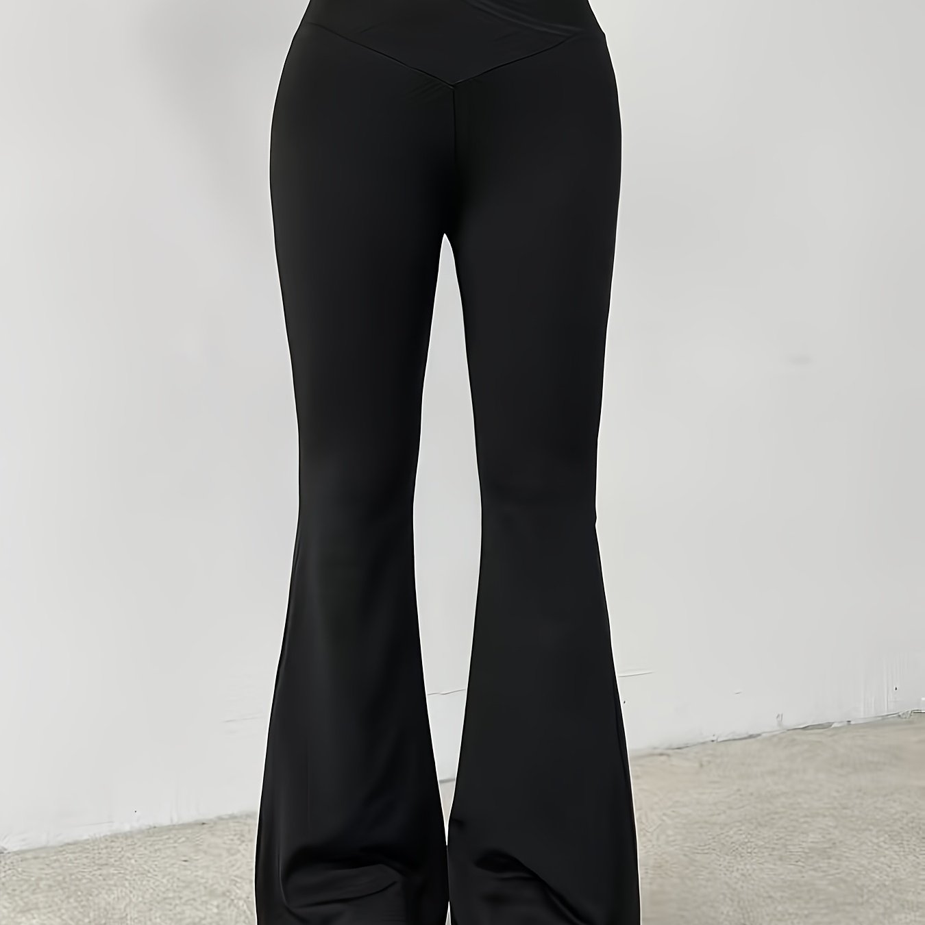 TEMU Plus Size - Plus Size - Women's Plus Size Easy Solid Color High-stretch Body-hugging Cross-panel High-waist Flared Pants