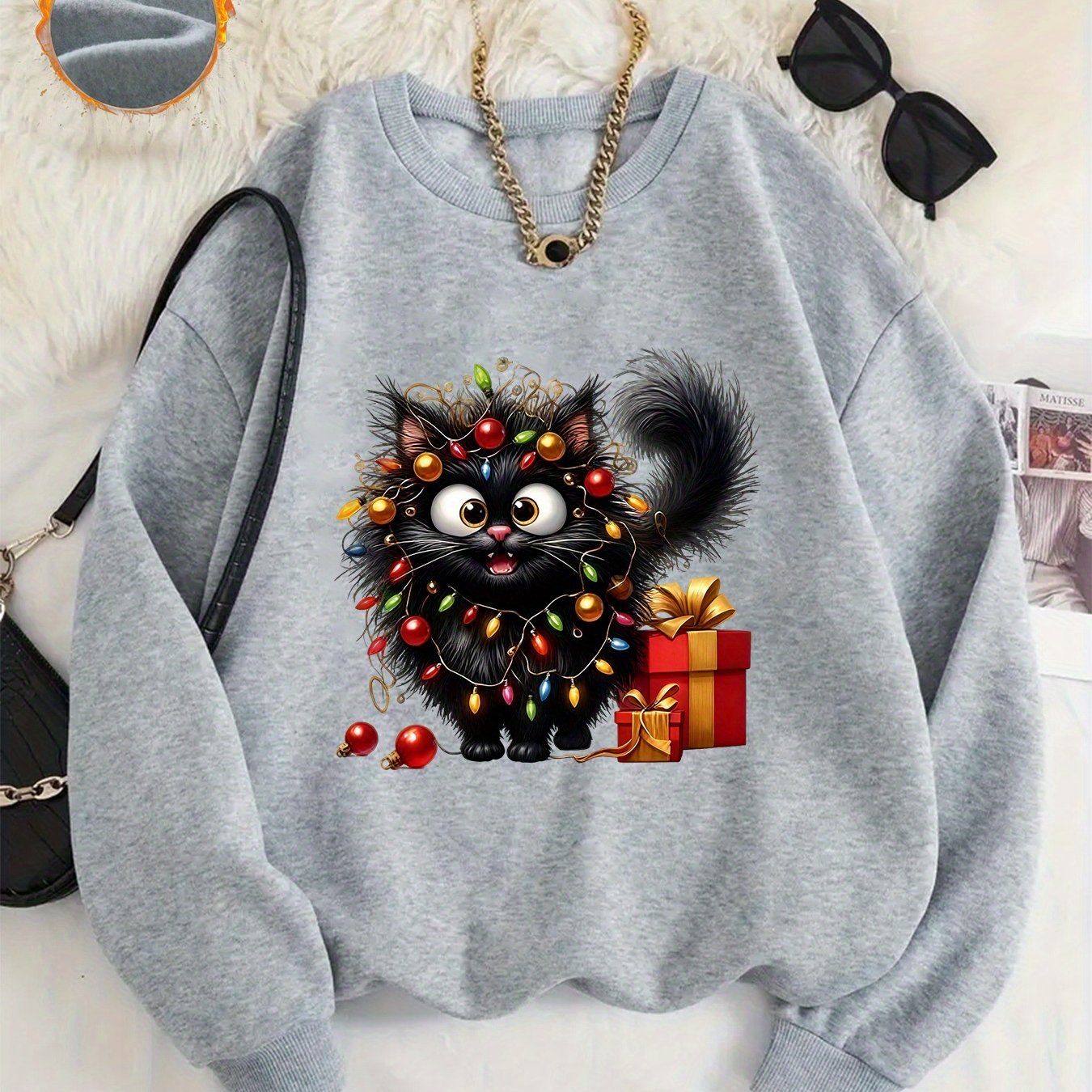 TEMU Gemusterte Sweatshirts, Herbst- Winter-Crewneck-Casual-Sweatshirts, Damenbekleidung