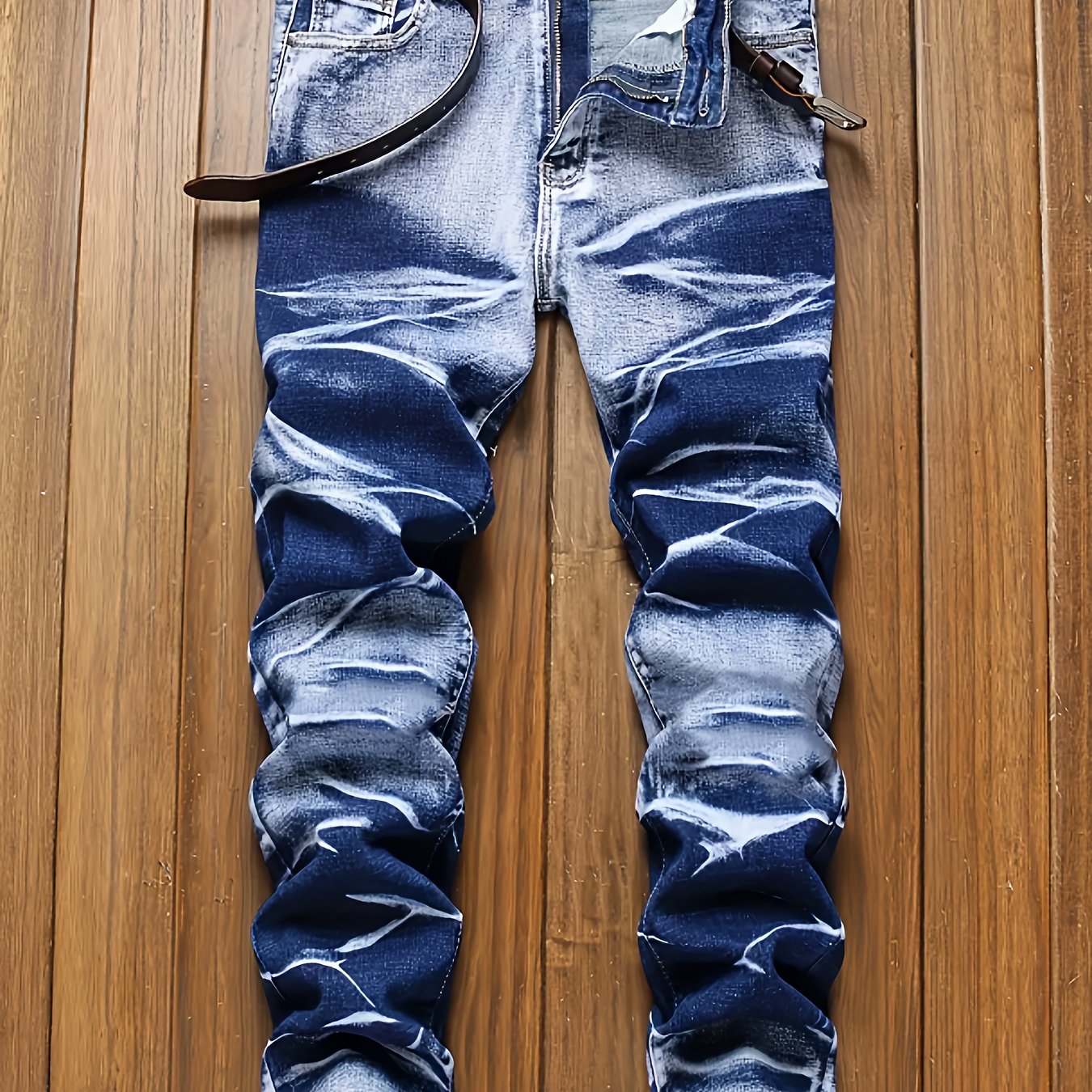 Image of Plus-size Men's Floral Stretch Fashion Casual Jeans, Plus Size