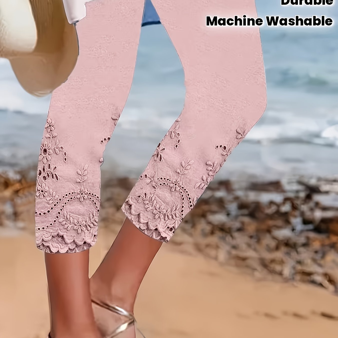 E-shop Damen-Caprihose in Übergröße mit Aufdruck elastischem Bund für Freizeitkleidung im Frühling, Sommer Herbst, modischer strapazierfähiger Stoff,
