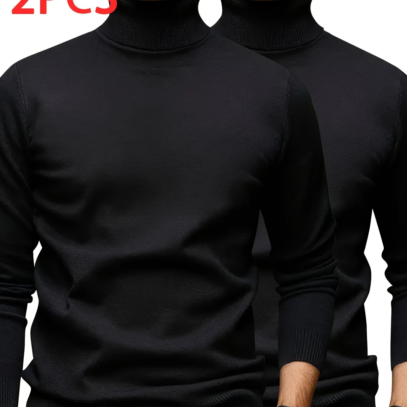 Image of 2pcs Set Men's Lapel Autumn And Winter Solid Color Knit Base Shirt Soft And - Casual Pullover Sweater Top