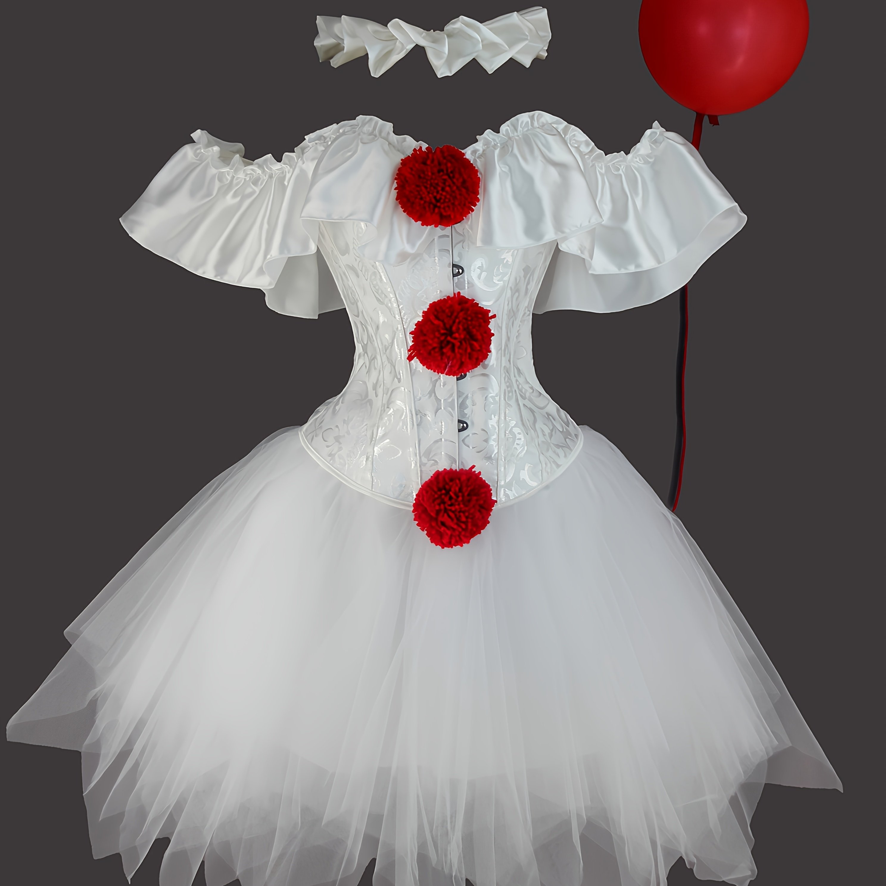 TEMU Halloween Clown Back To Life, Black And White Clown Bodysuit And Tutu Skirt And Neck Scarf 3pcs Set Shapewear