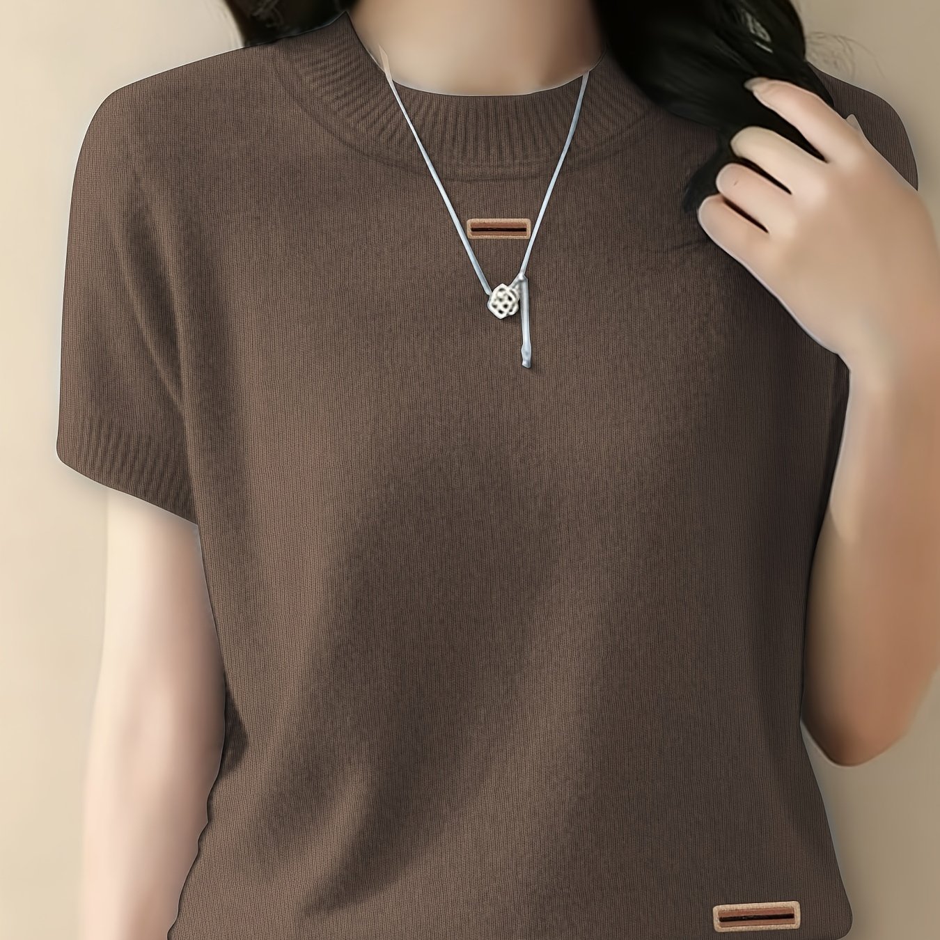 TEMU Sweater Boutique - Selling Sweaters Women's Loose Round Neck Short Sleeve Sweater Soft Breathable Top Printed Design - Non-textured Pattern