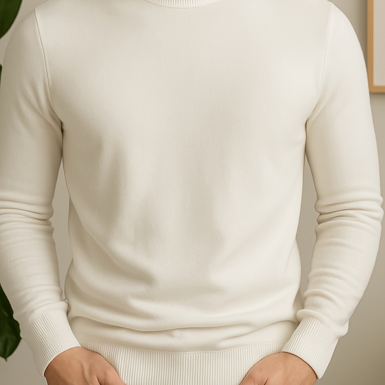 TEMU Early Autumn Solid Color Sweater - Minimalist Style, High Neck , Soft And Fitted Texture With Elastic Ribbed Cuffs And Hem For A At Wrist And