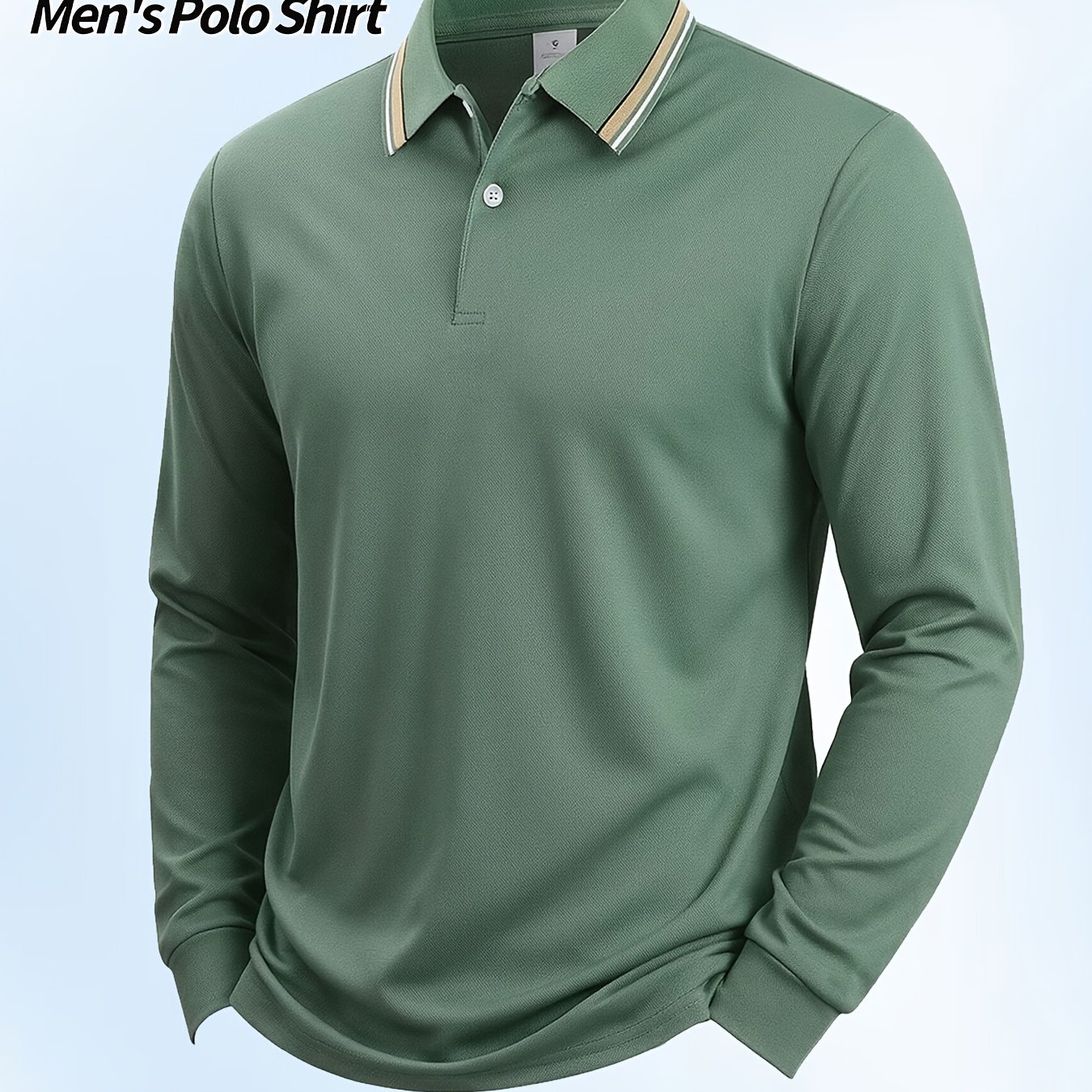 TEMU Polo à manches longues pour homme avec col à rayures contrastées, coupe slim, respirant et doux, pull à col boutonné , t-shirt décontracté et