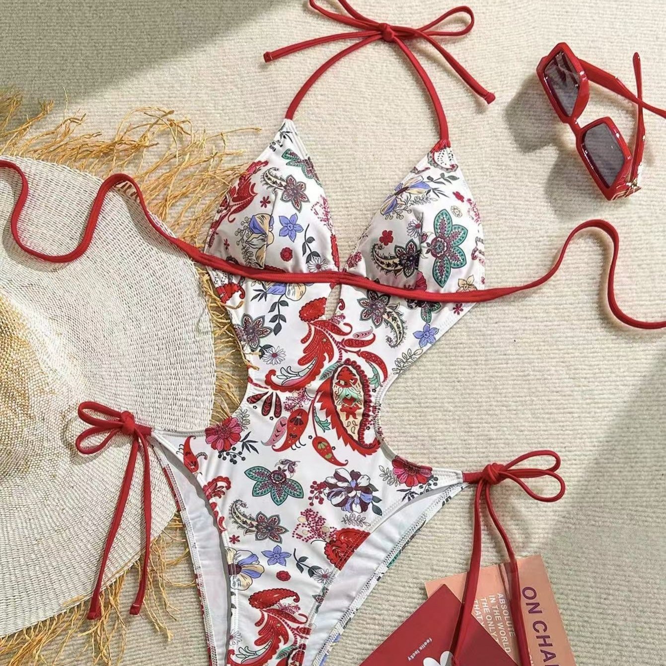 Image of 2026 New Outdoor Swimsuit, Paisley Halter Tie -piece For Beach Vacation, , And Pool For Women