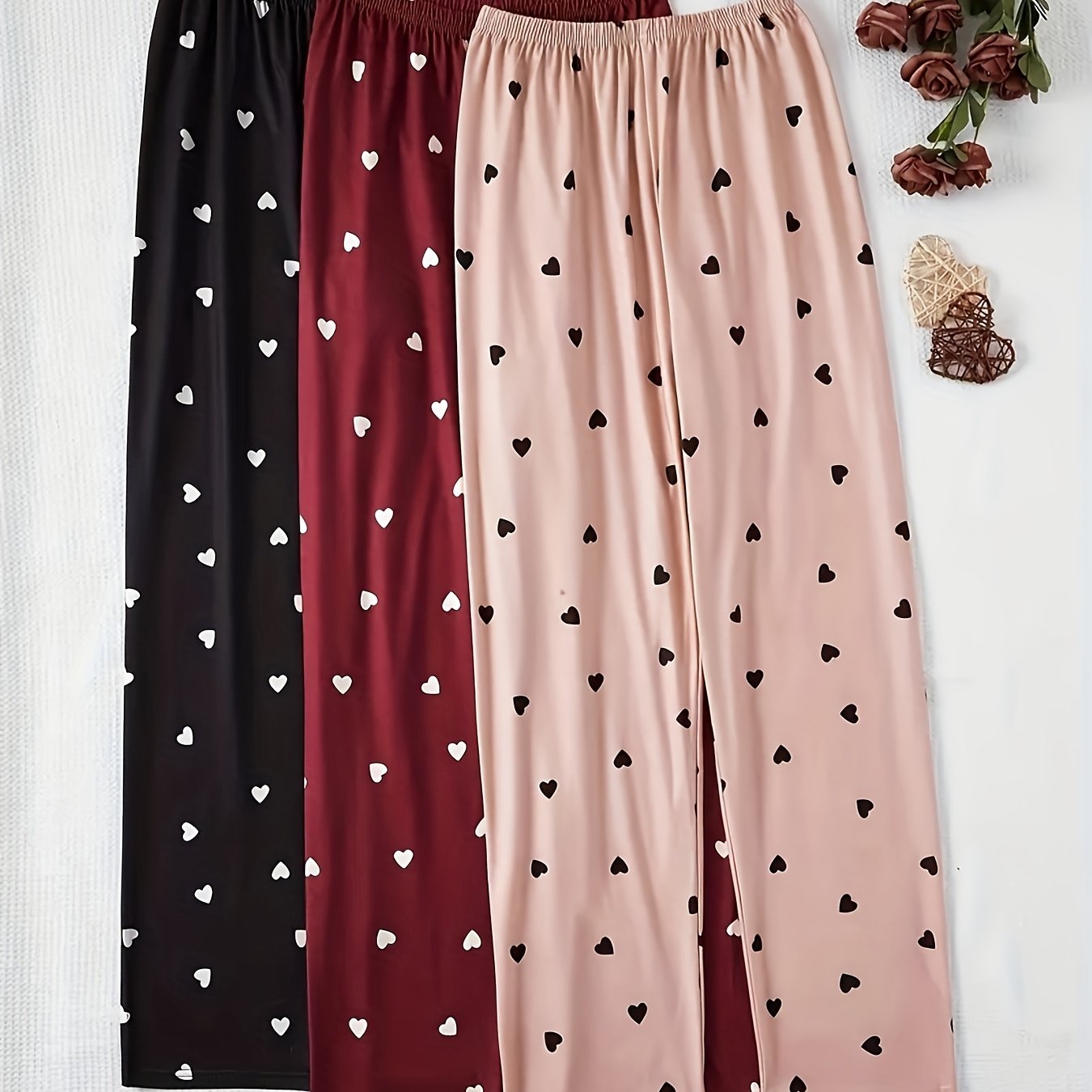 TEMU 3-teiliges Damen-Set mit langen Hosen mit Herzmuster