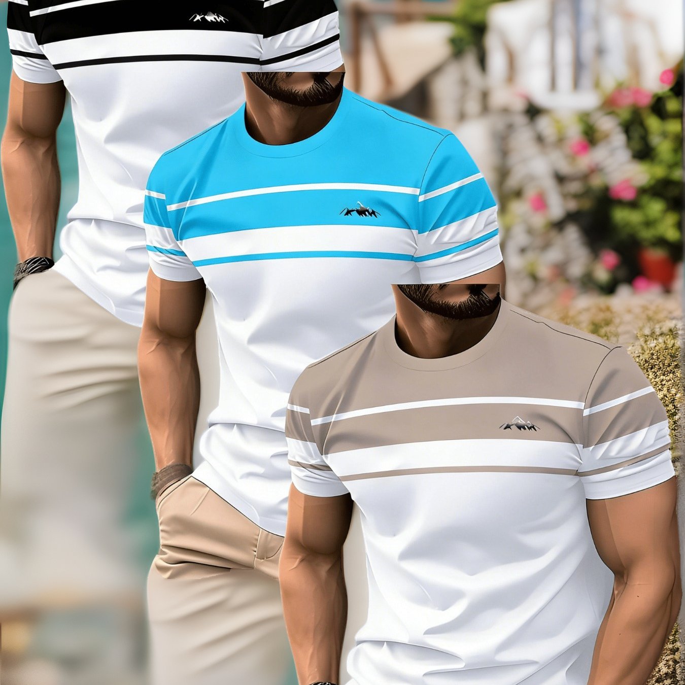 TEMU 3-pc Men's Casual T-shirts ~| ~ Moisture-wicking Quick-dry Fabric ~| ~ Regular Neck Pullover ~| ~ Outdoor Casual Wear ~| ~ Suitable For Outdoor