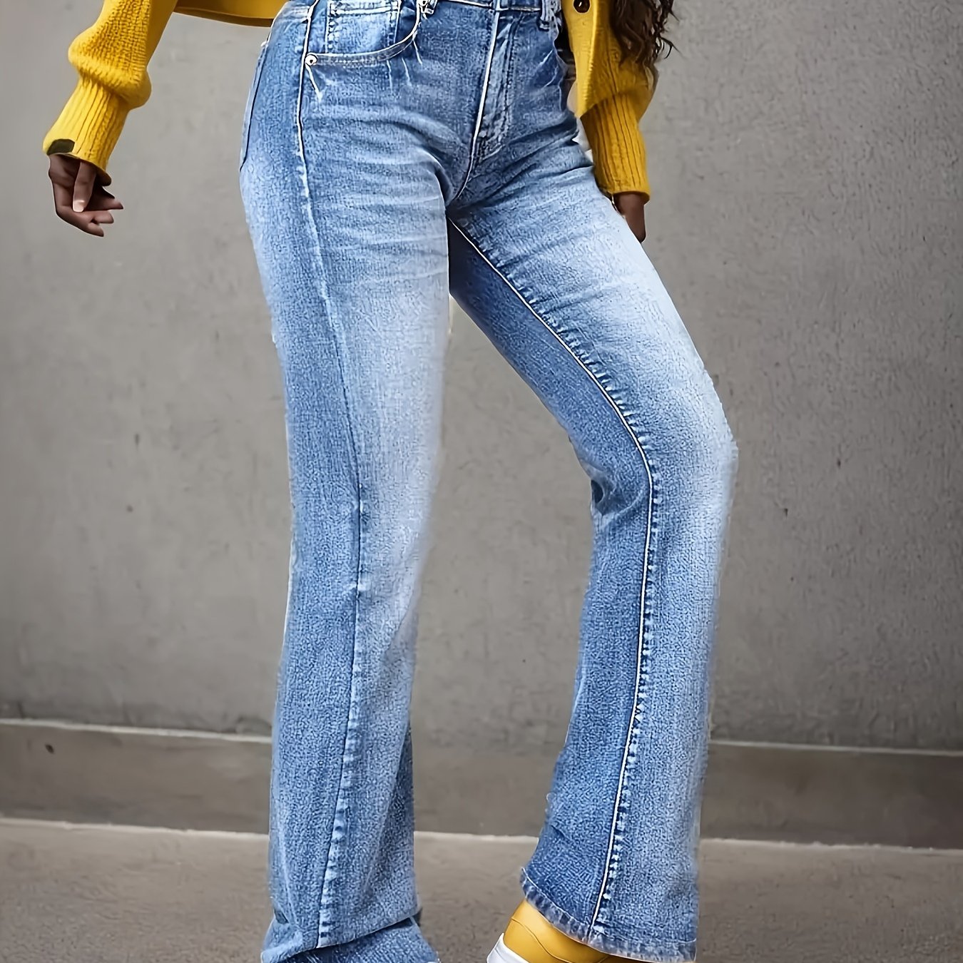Image of Women's Fashion Slim Fit Jeans, Women's Elastic Micro Flared Denim Trousers