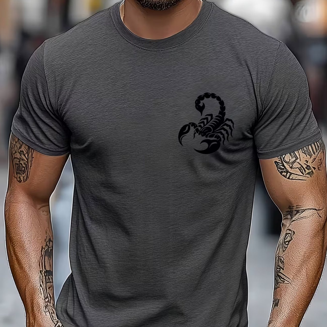 TEMU Men's Totem Print T-shirt - High-stretch Soft Comfortable Short Sleeve Tee With , Round Neck Casual Streetwear Top, Machine Washable Summer