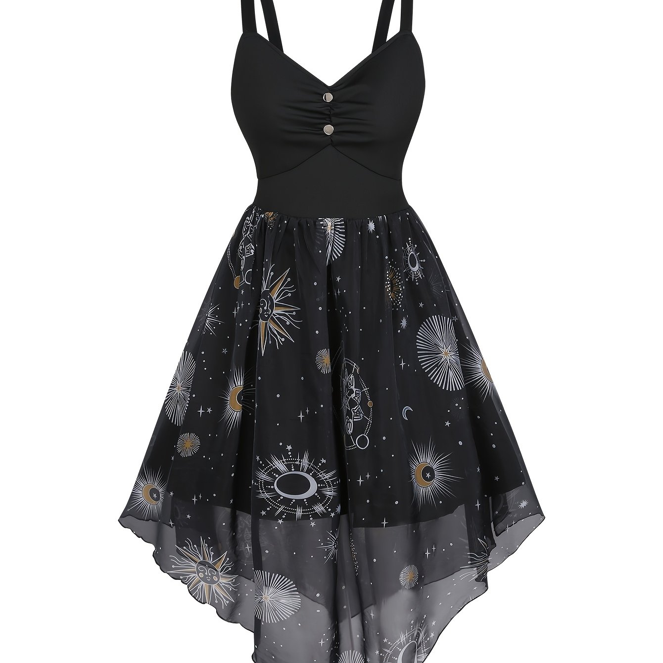 Image of Women's Elegant Vintage Strap Day Moon Yarn Skirt A-line Dress