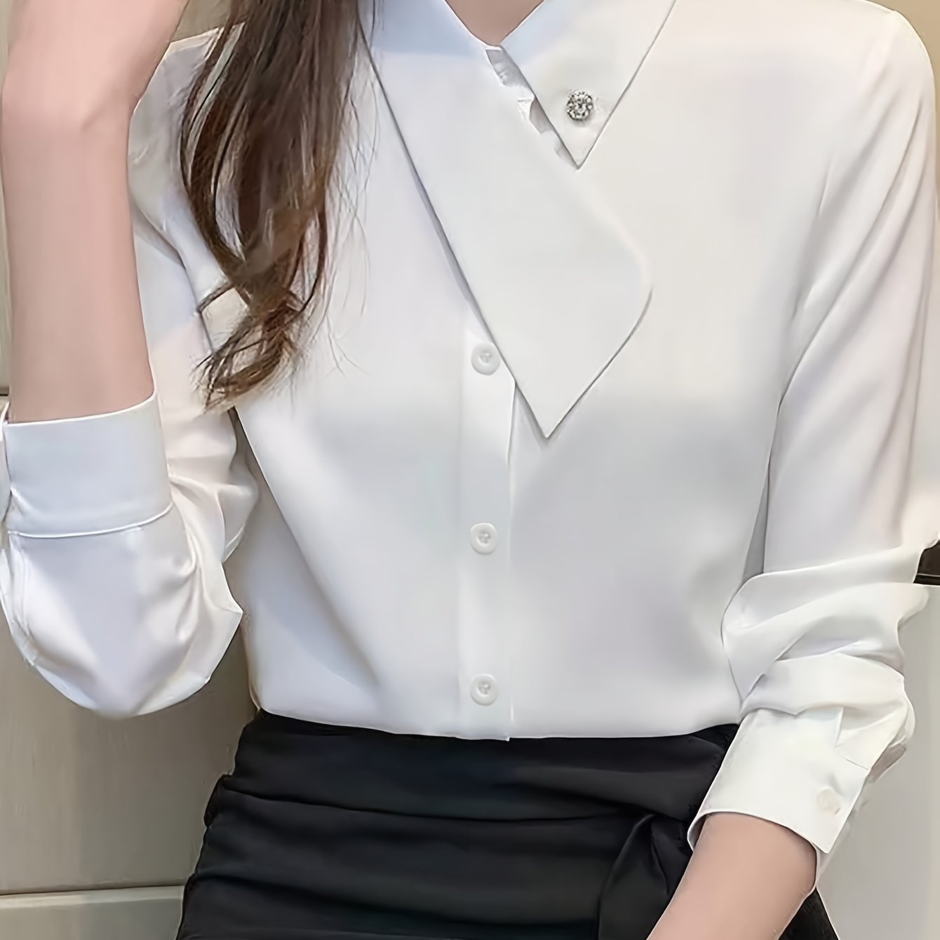 TEMU Asymmetrical Neck Versatile Elegant Women's Commuter Blouse