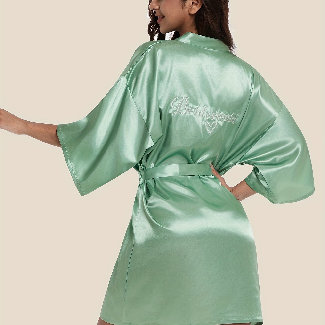 TEMU A Short Green Embroidered Bridesmaid Robe For Women