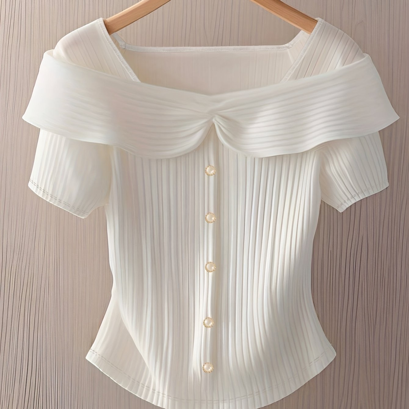 E-shop Elegantes Damen Rüschenknopf Slim Fit Kurzarm T-Shirt