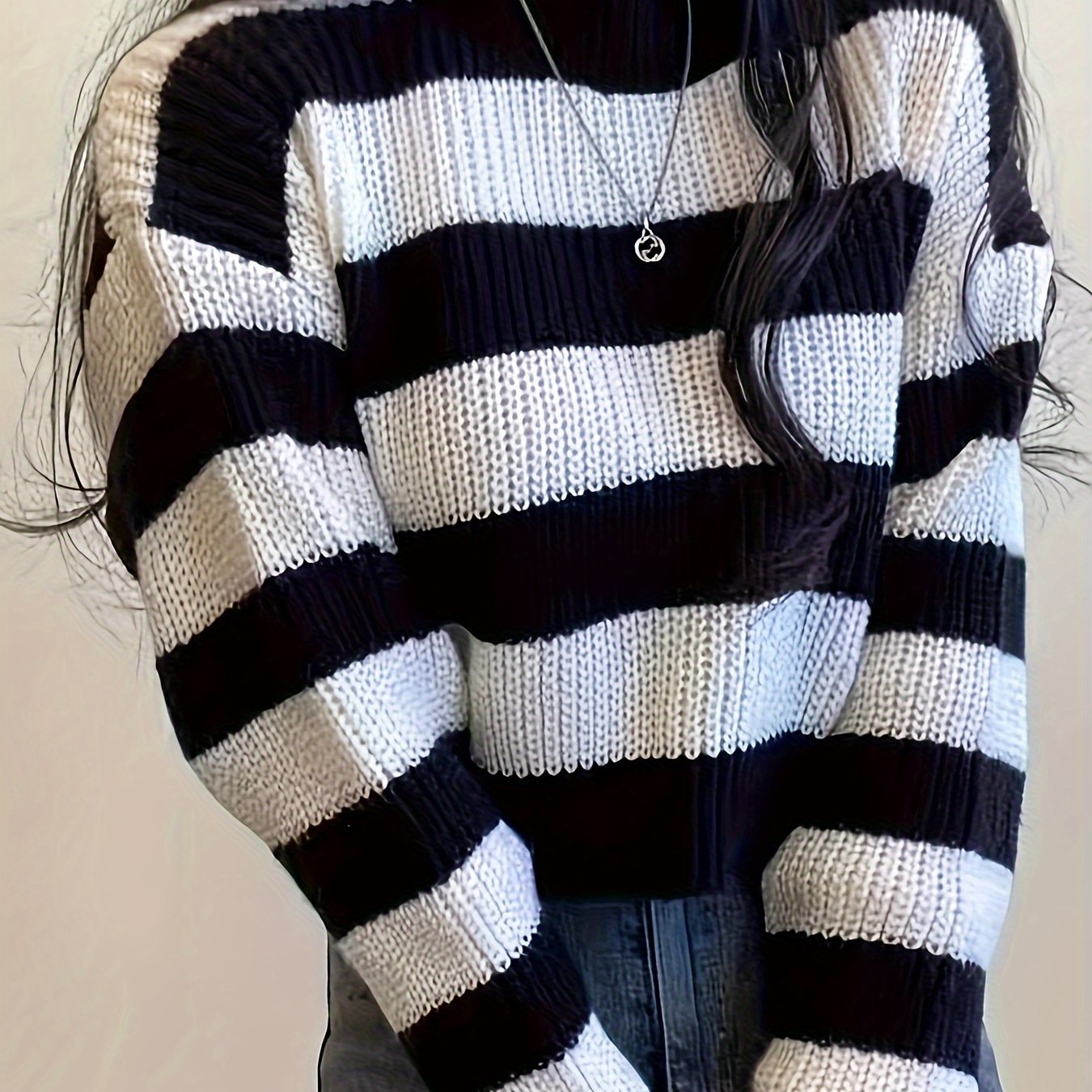 E-shop Gestreifter Langarm-Neuer Damenpullover, Lockerer Pullover für den Herbst