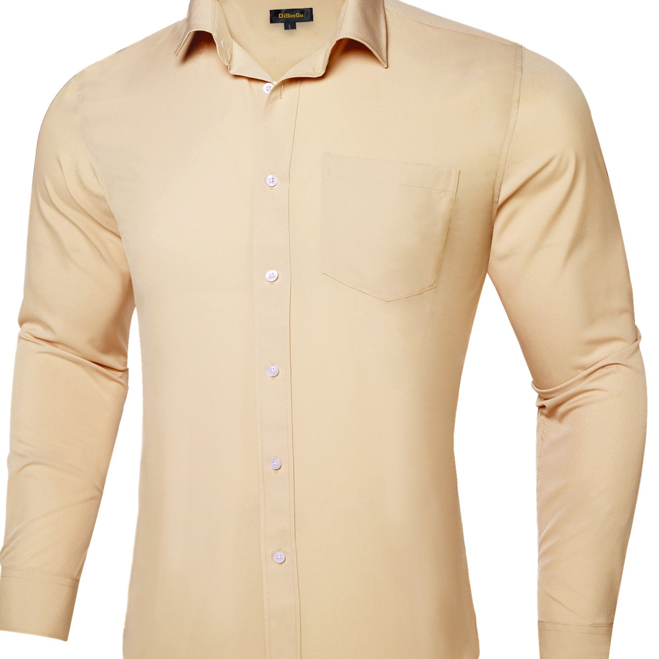 Image of Light Beige Long-sleeve Shirt For Men Featuring A Chest Pocket - Ideal For Spring Weddings And Casual Business Gatherings
