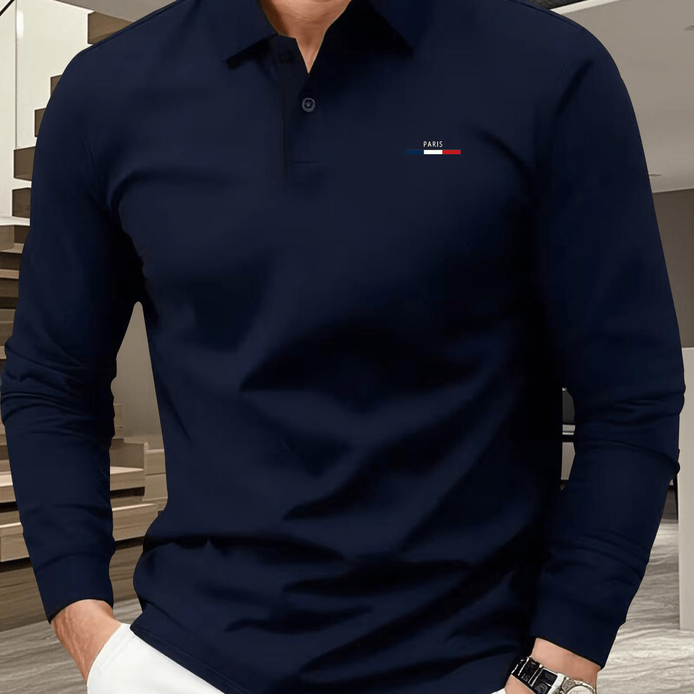 TEMU Men's High-end Long-sleeved Lapel Shirt, Letter Pattern Printing, Outdoor Comfortable Sports Casual Button Men's Shirt!