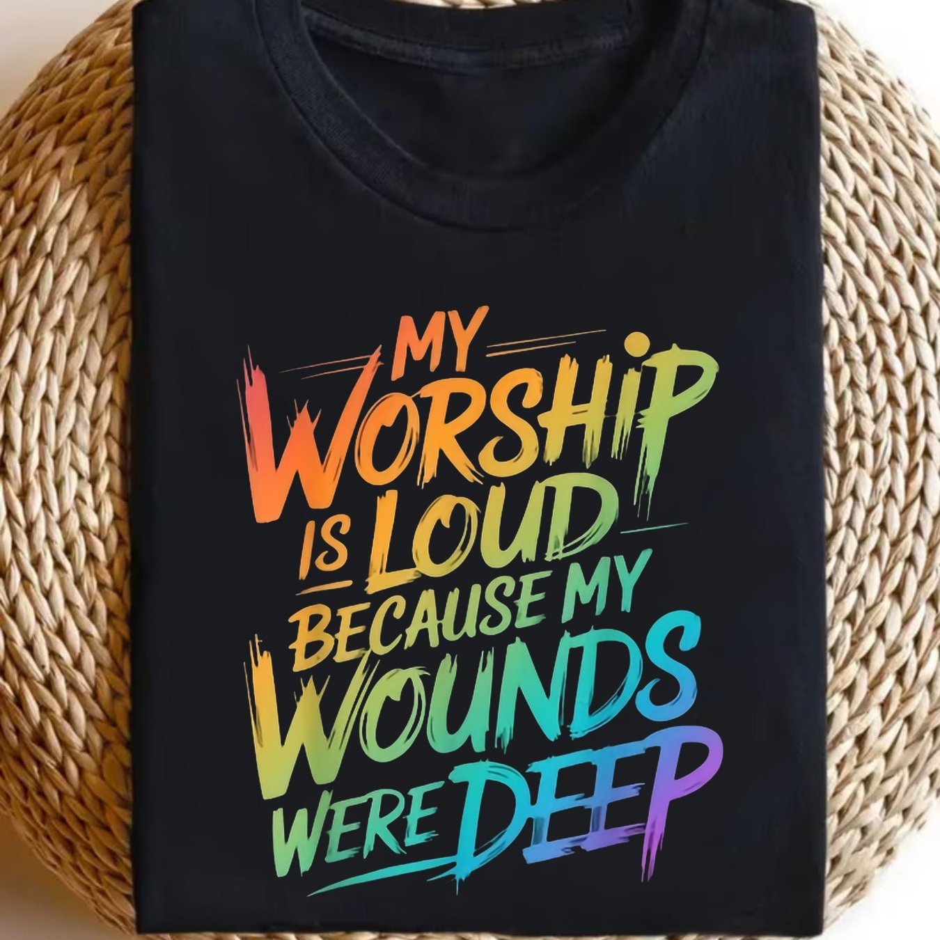 TEMU Plus Size, "my Worship Is Loud As My Run Deep" T-shirt - Slogan Print Round Neck Casual Tee, Comfortable Suitable For , Daily Wear & Outdoor,