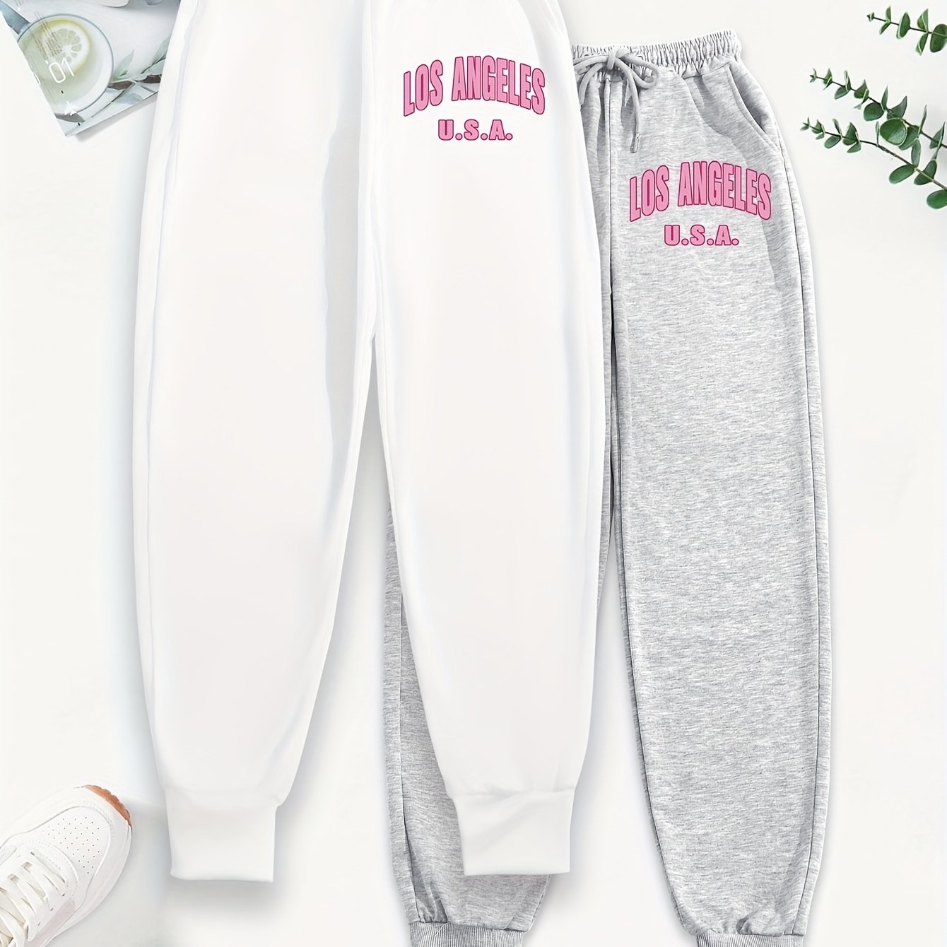 TEMU 2pcs Cartoon Graphic Print Pants, Casual Drawstring Waist Jogger Pants, Women's Clothing