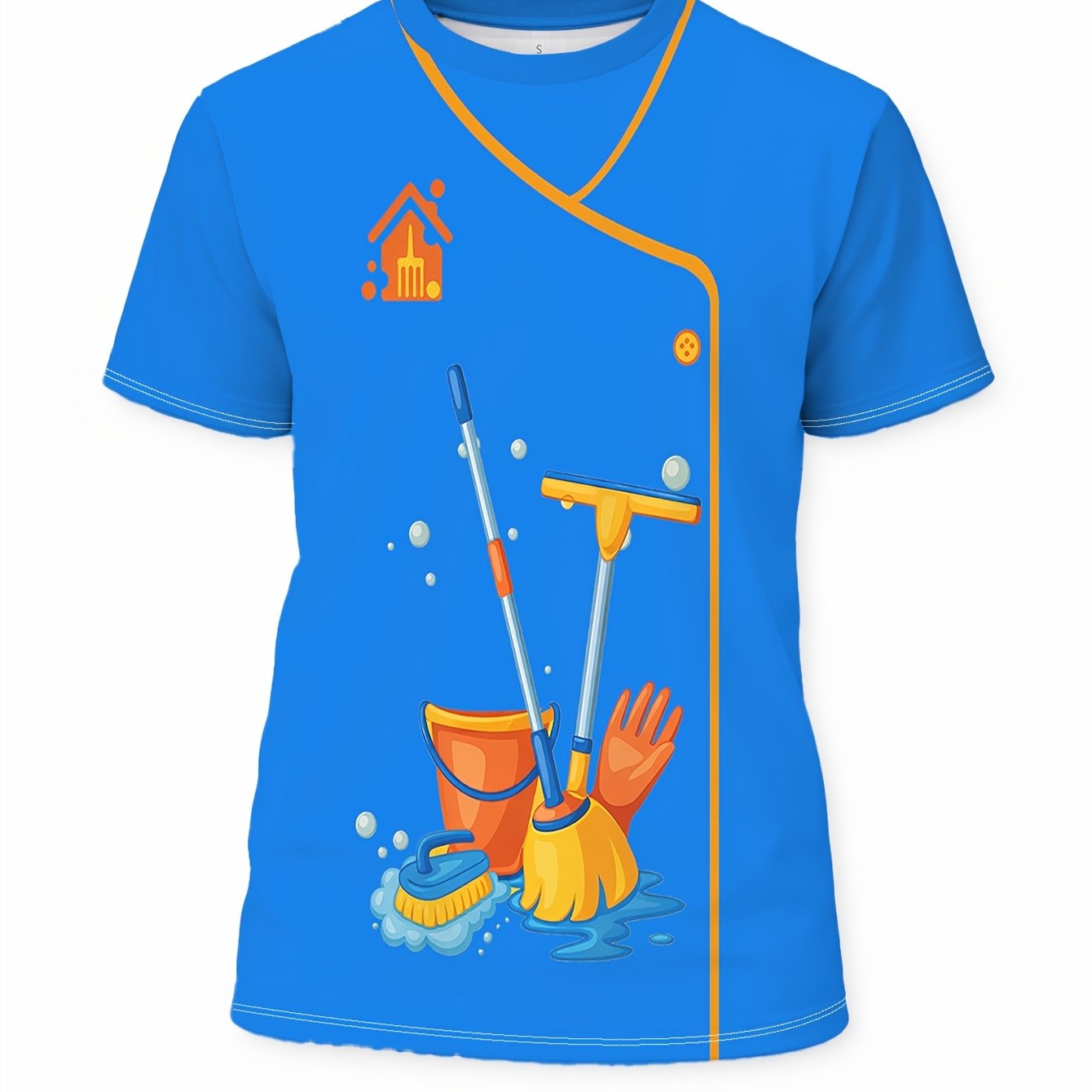 TEMU Camiseta de limpiador profesional con de ama de llaves, cuello , manga corta, ropa de trabajo, y cómoda, para servicio de limpieza, limpieza y