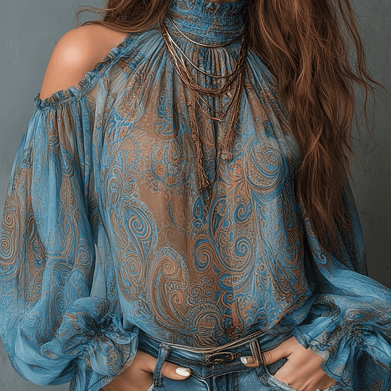 TEMU Women's Vintage Off-shoulder Paisley Pattern Shirt Top