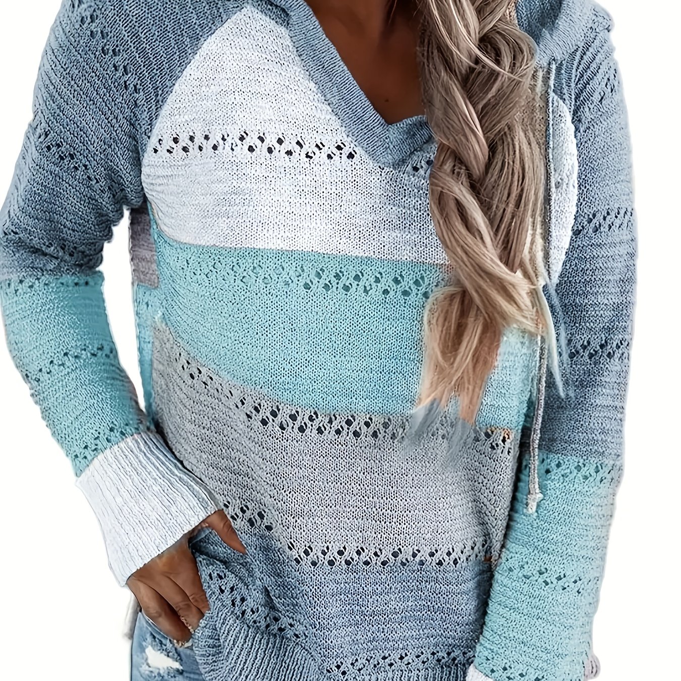 TEMU Adilaca Women's Casual Hoodie Sweatshirt Long Sleeve Color Block Striped Pullover/cardigan Top Outdoor Daily Wear