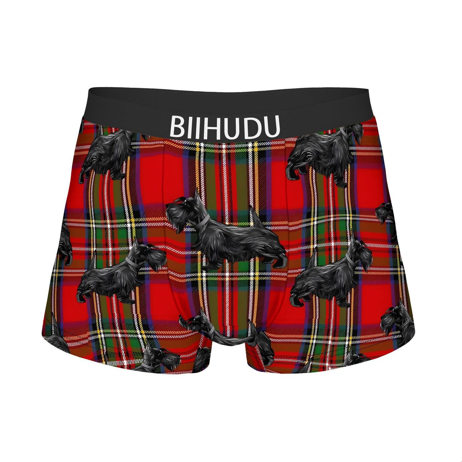TEMU Biihudu Men's Scottish Tartan Boxer Shorts With Scottie Dog Print - Red Tartan Underwear Suitable For Scottish-themed Gifts, Comfortable Novelty