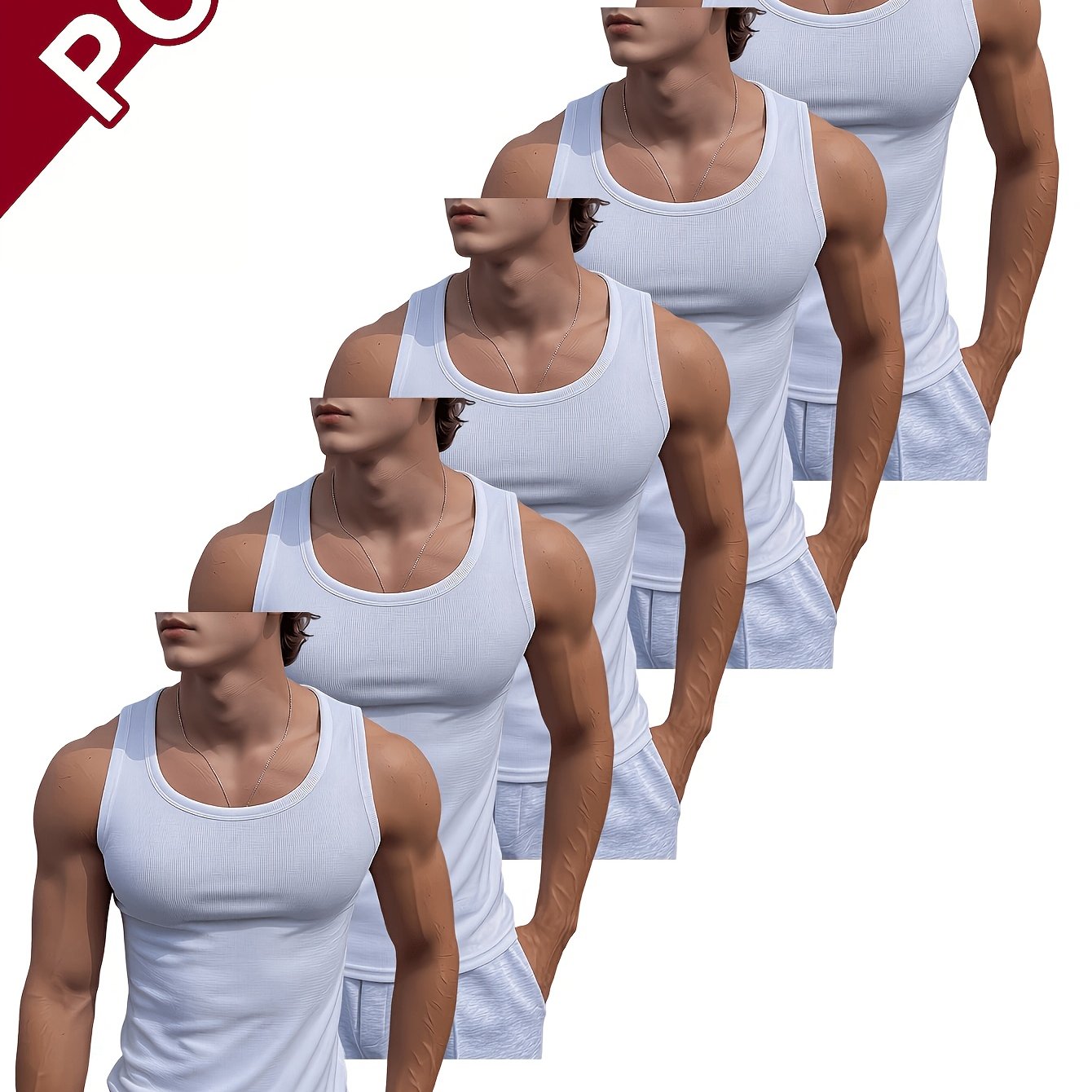 TEMU Men's 5pcs Set Stretchy Athletic Tank Tops, Trendy Slim-fit Sleeveless Base Layer Workout Tank Tops, Fitness G-string Tank Tops, Stretchy