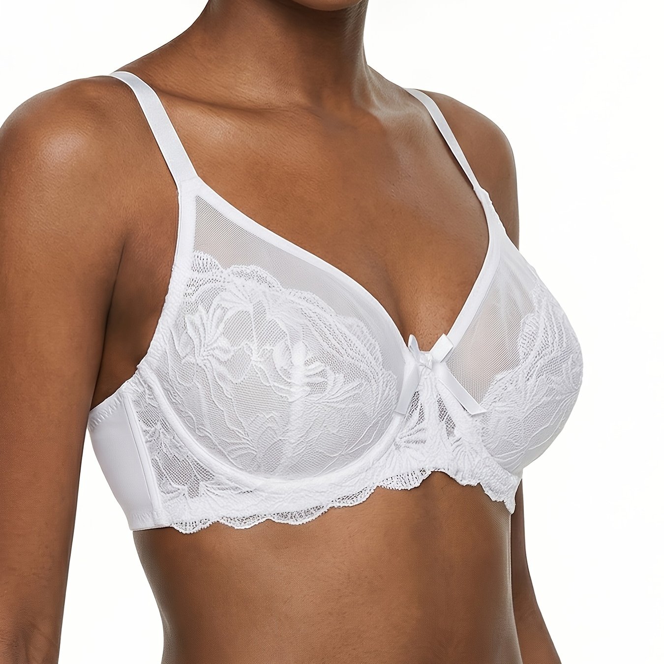 Image of Lace Unlined Bras For Women, Unpadded Semi-sheer Bras For Women, Floral Full Coverage Bras For Women, Underwire Lace Bralettes For Women, Women's Lingerie And Underwear