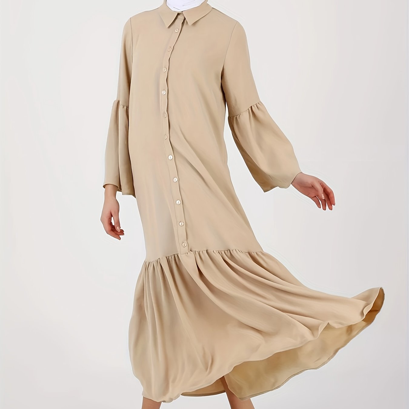 ramadan solid button front caftan dress elegant long sleeve dress womens clothing