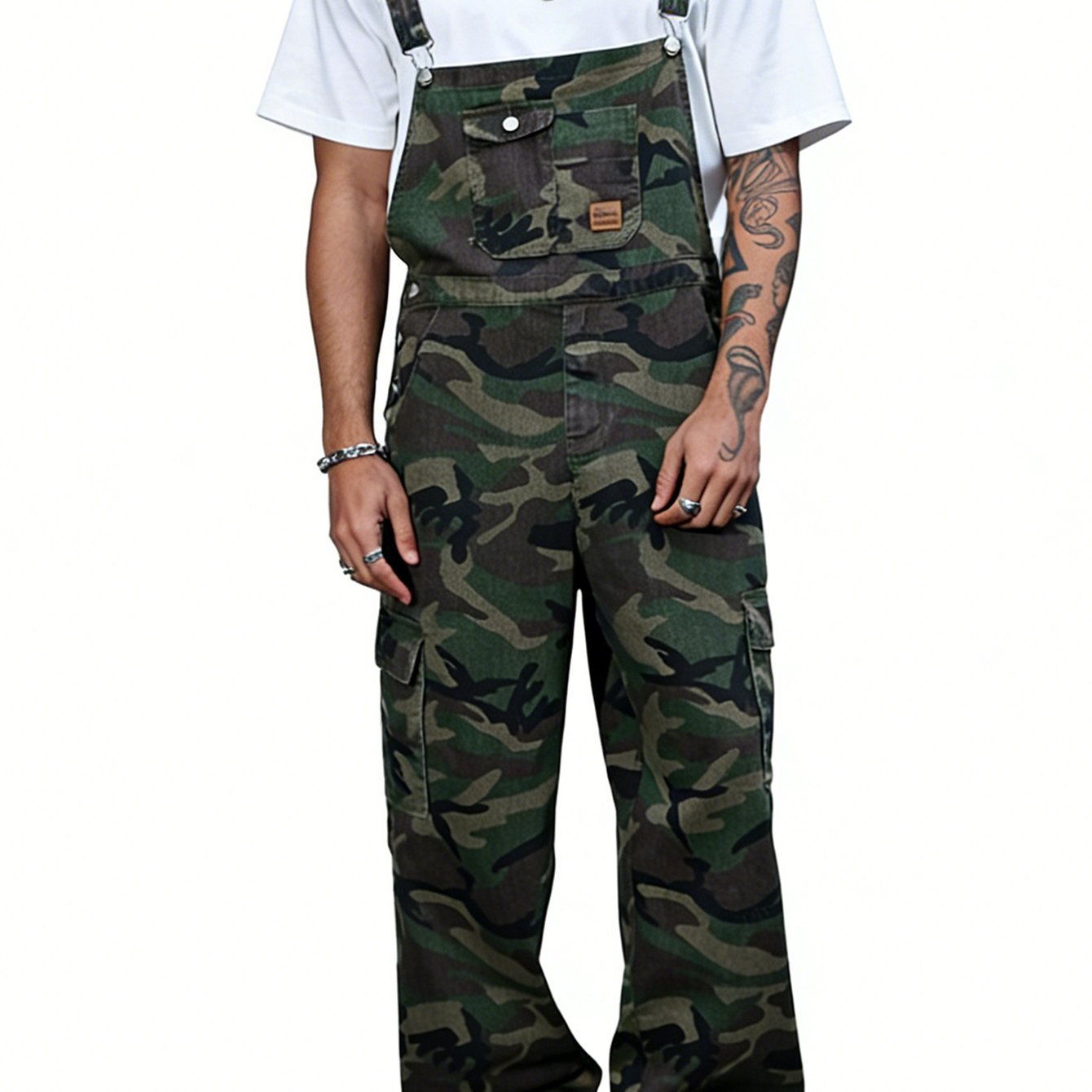 Hme-161 Men's Camouflage Multi-pocket Denim Overalls High-street Baggy Cargo Jumpsuit Streetwear Retro Casual Suspender Pants