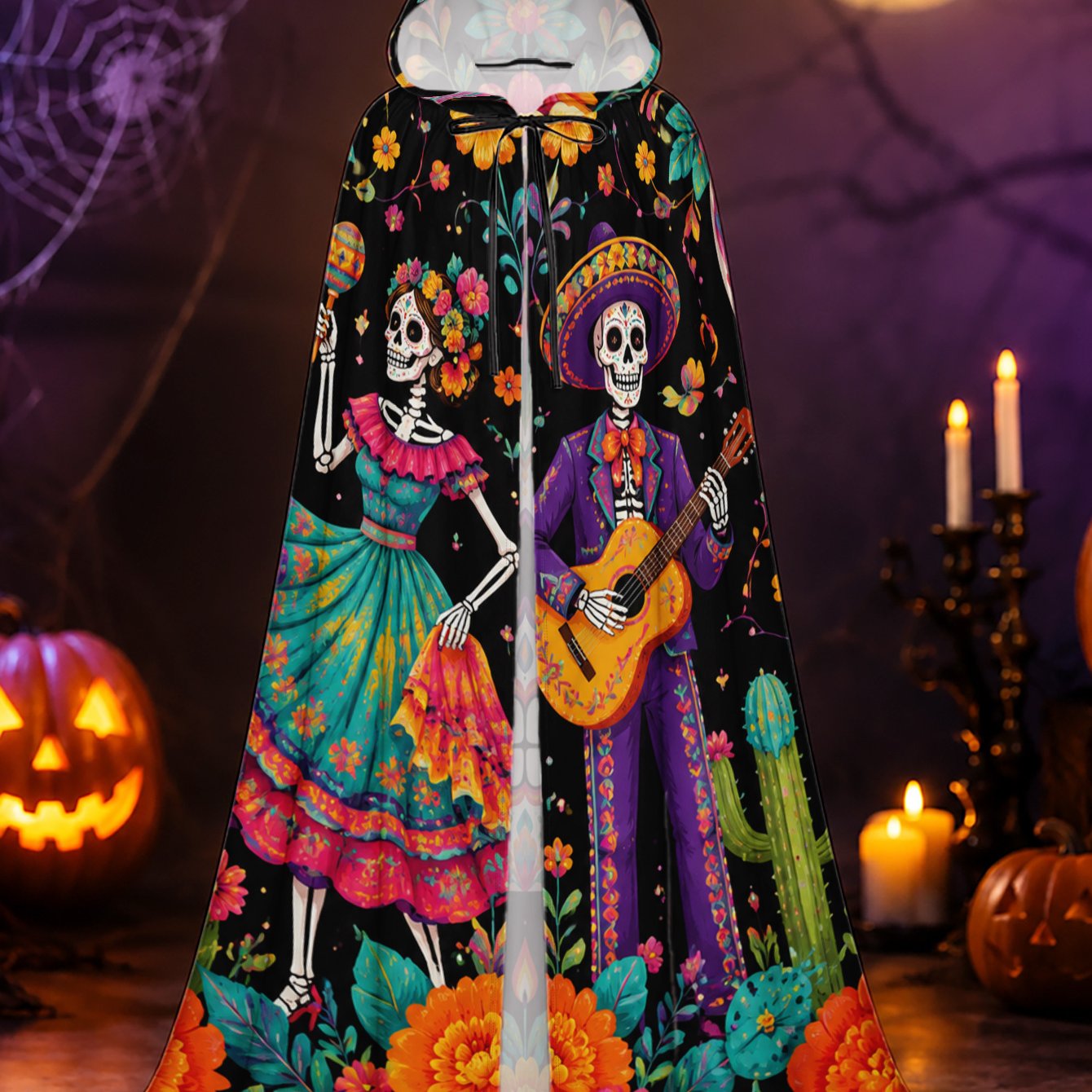 TEMU 1pc, Hooded Witch Cape Featuring Celebration Pattern, Costume Robe For Men And Women, Perfect For Halloween Night Events, Christmas Dress-up