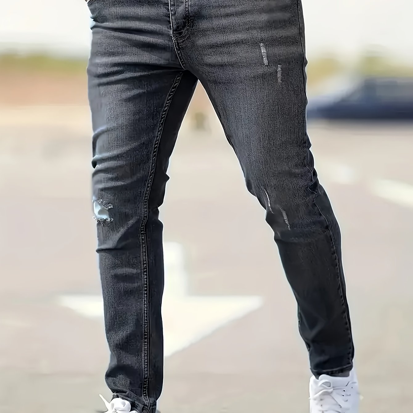 New European And Men's Minimalist Ripped Denim Jeans, Slim Fit Tapered Leg, Trendy And