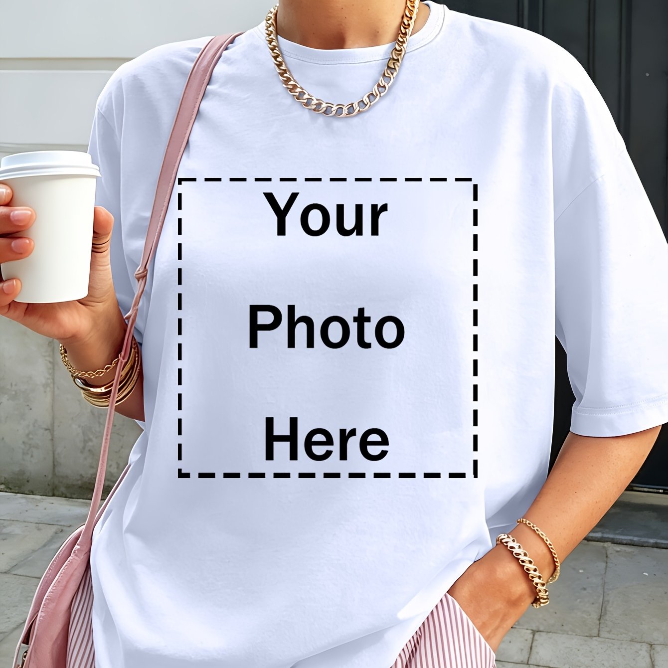 TEMU Customized Short-sleeve Women's T-shirt With Personalized Photos And Text Prints, New 2026 Spring/summer Collection, Crew Neck Casual Versatile