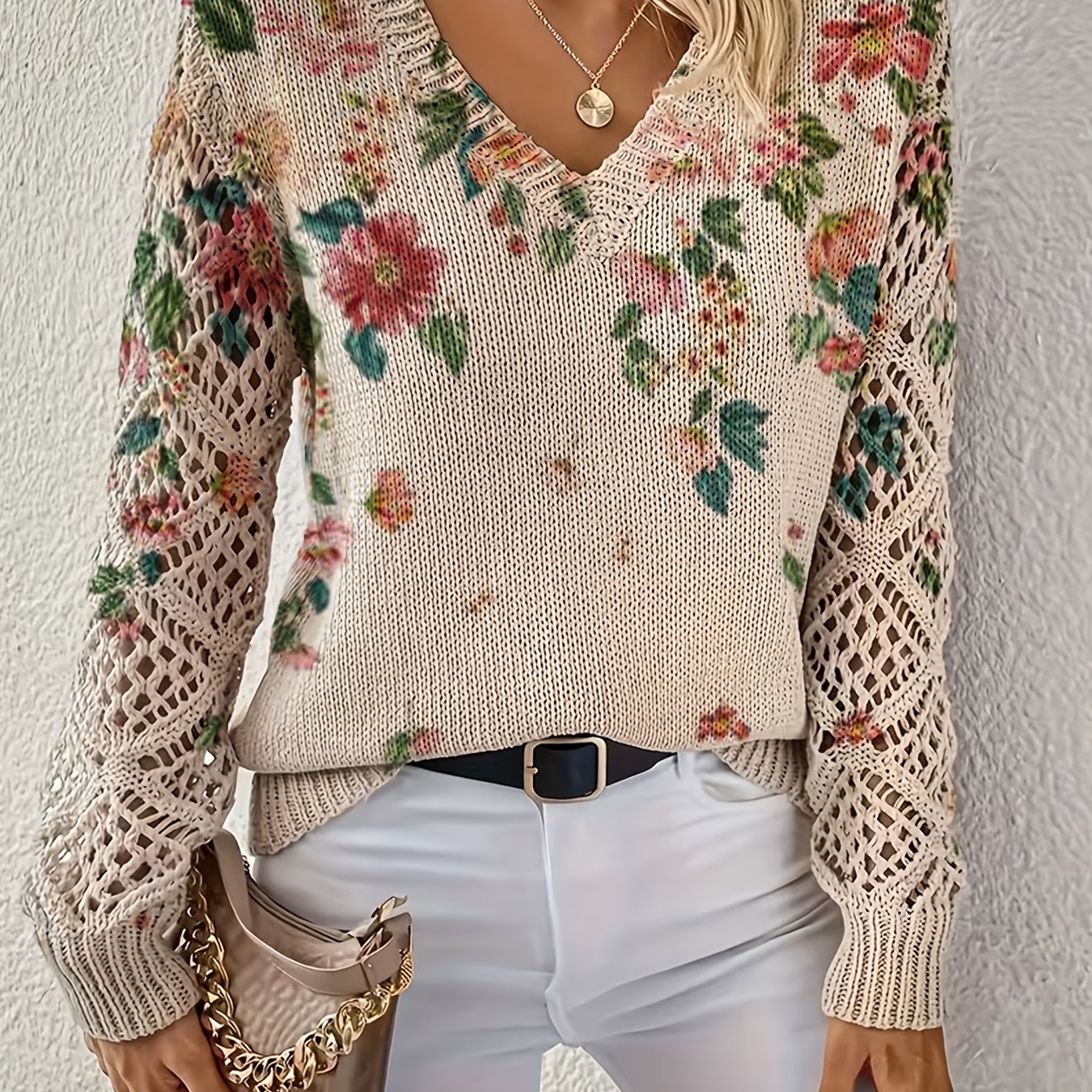 TEMU [2d Digital Printing] Autumn Winter Bohemian, Fashionable -neck Pullover, Women's Top With Flat , Printed, Trendy Women's Sweater For Home And ,