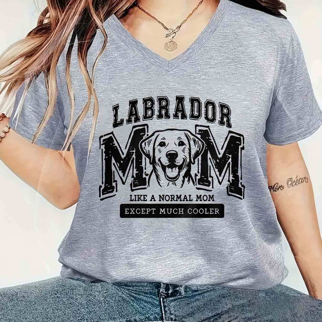 TEMU 1pc Fashion Women's V-neck Short Sleeve T-shirt, Polyester Series For With Creative "dog Mom" Labrador Lover Graphic Print