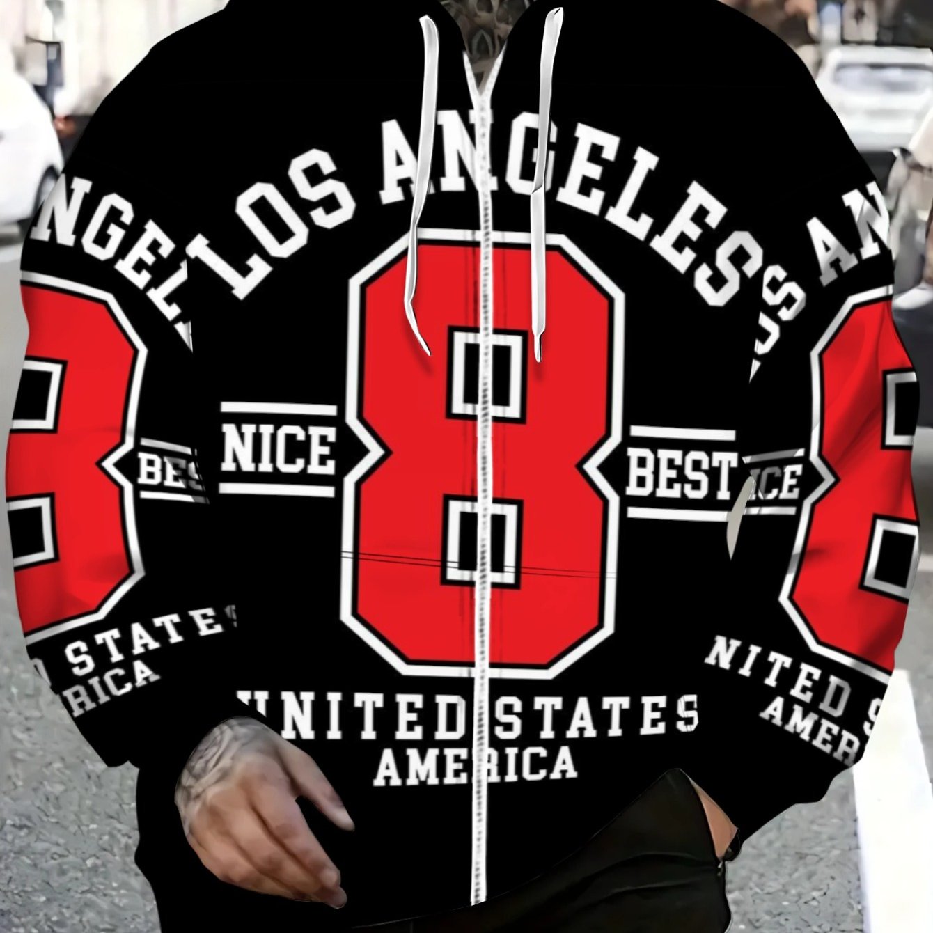 TEMU Men's Lightweight Polyester Hoodie With Los Angeles Print, Red And , Perfect For Casual Wear, Street Style, And Daily , Durable And