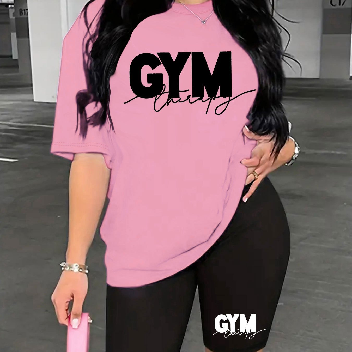 TEMU Conjunto minimalista de dos piezas con de CYM, que una camiseta de manga corta y pantalones cortos, diseñado para mujer