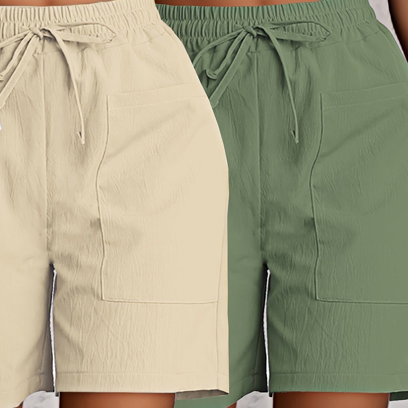 Image of 2pcs Solid Color Cargo Shorts, Fashionable Casual Shorts With Double Pockets, Breathable And Lightweight, Women's Spring/summer Casual Wear